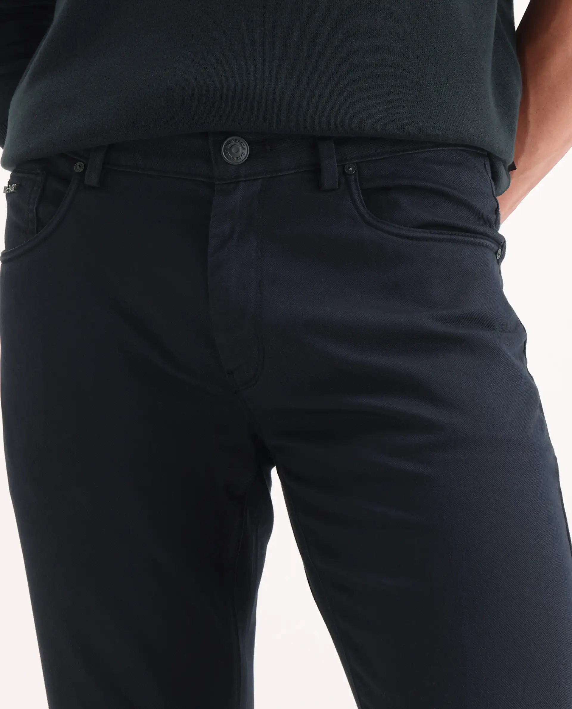Rare Rabbit Men's Poke Navy Cotton Plain Regular Fit Trouser