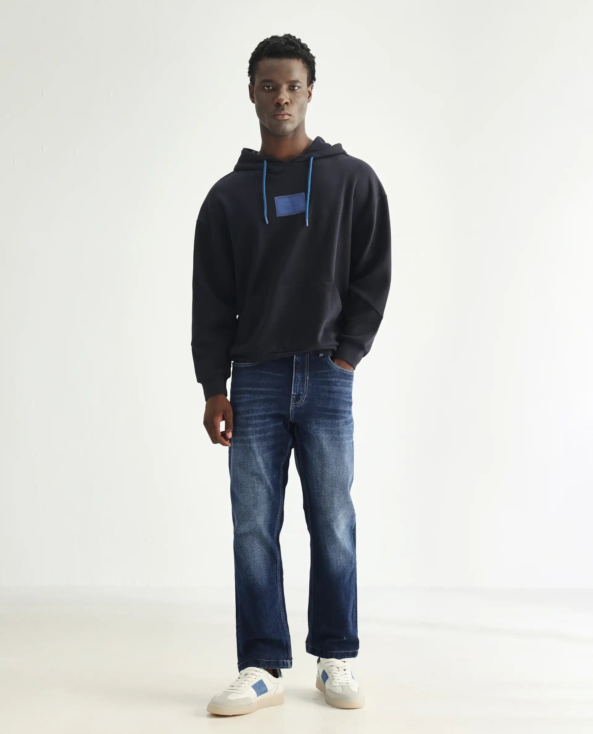 Rare Rabbit Men's Polin Blue Cotton Plain Morris Regular Fit Jeans