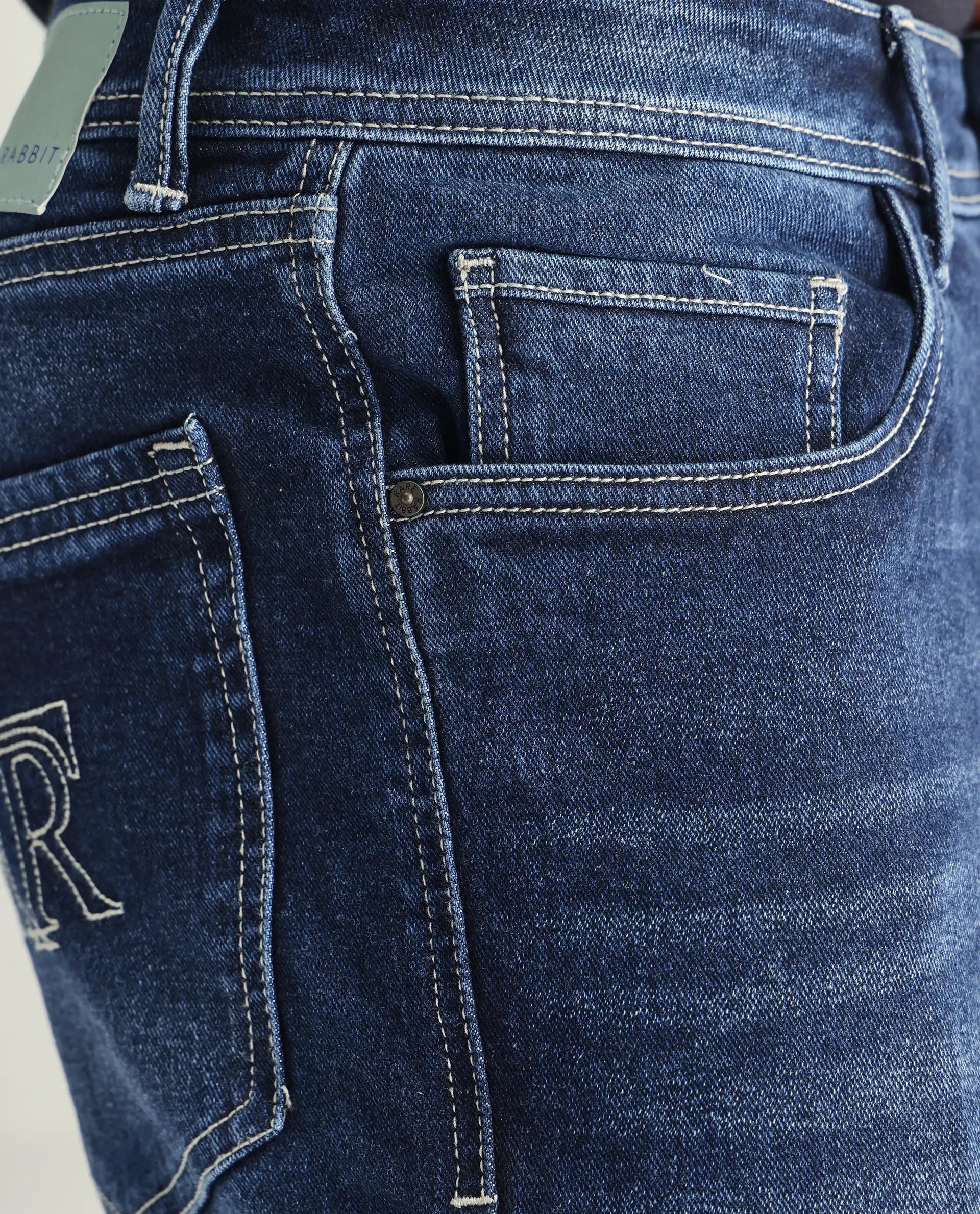 Rare Rabbit Men's Polin Blue Cotton Plain Morris Regular Fit Jeans