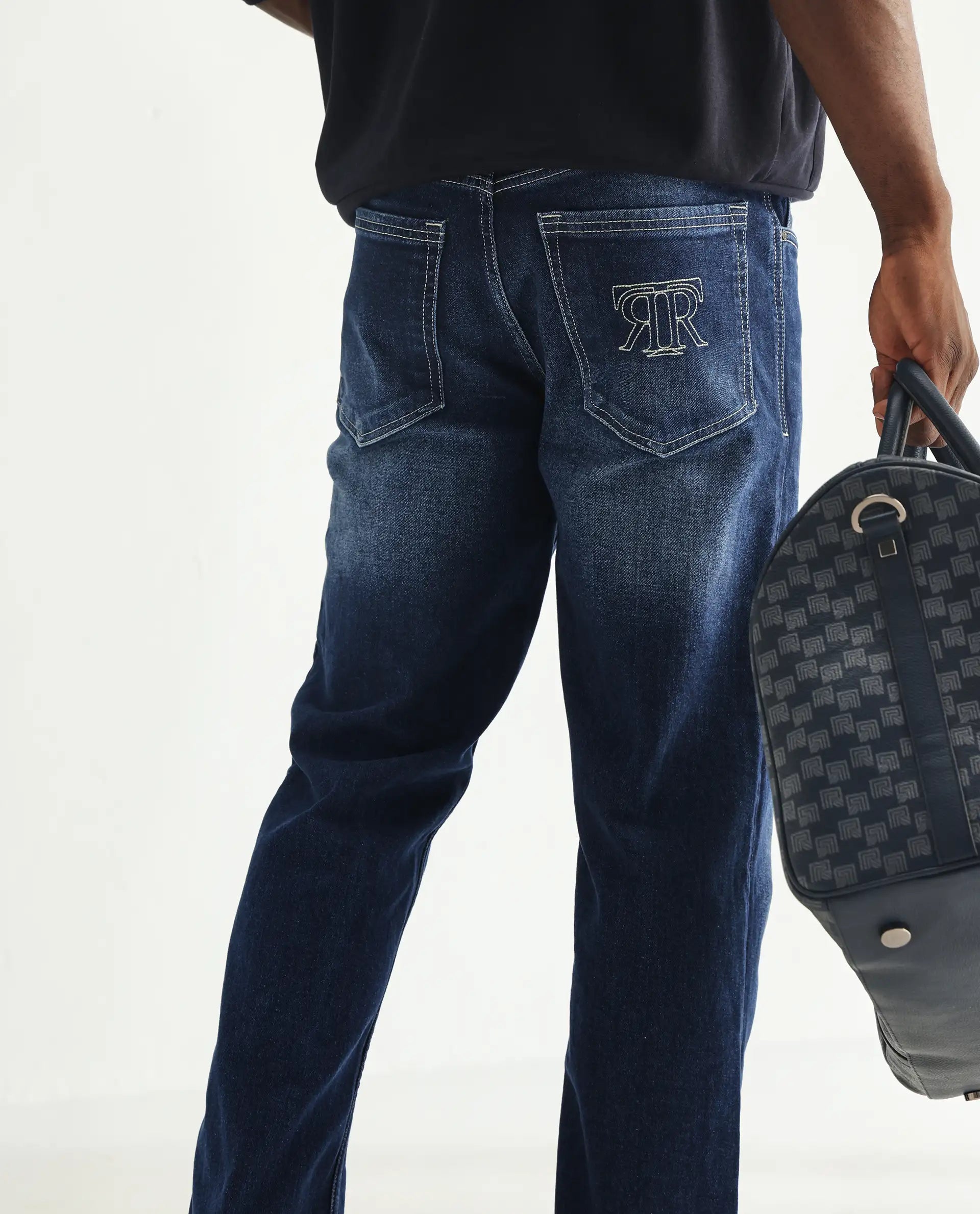 Rare Rabbit Men's Polin Blue Cotton Plain Morris Regular Fit Jeans