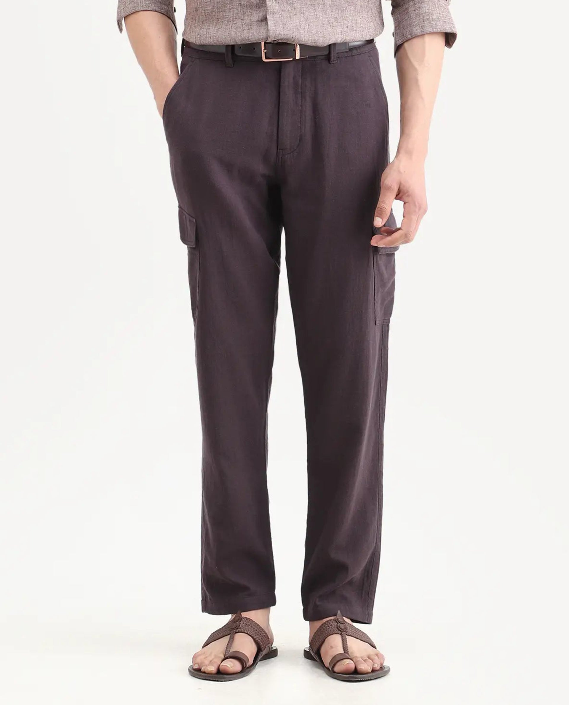 Rare Rabbit Men's Presso-Ss26 Dusky Purple Cotton Fabric Regular Fit Plain Cargo Trouser