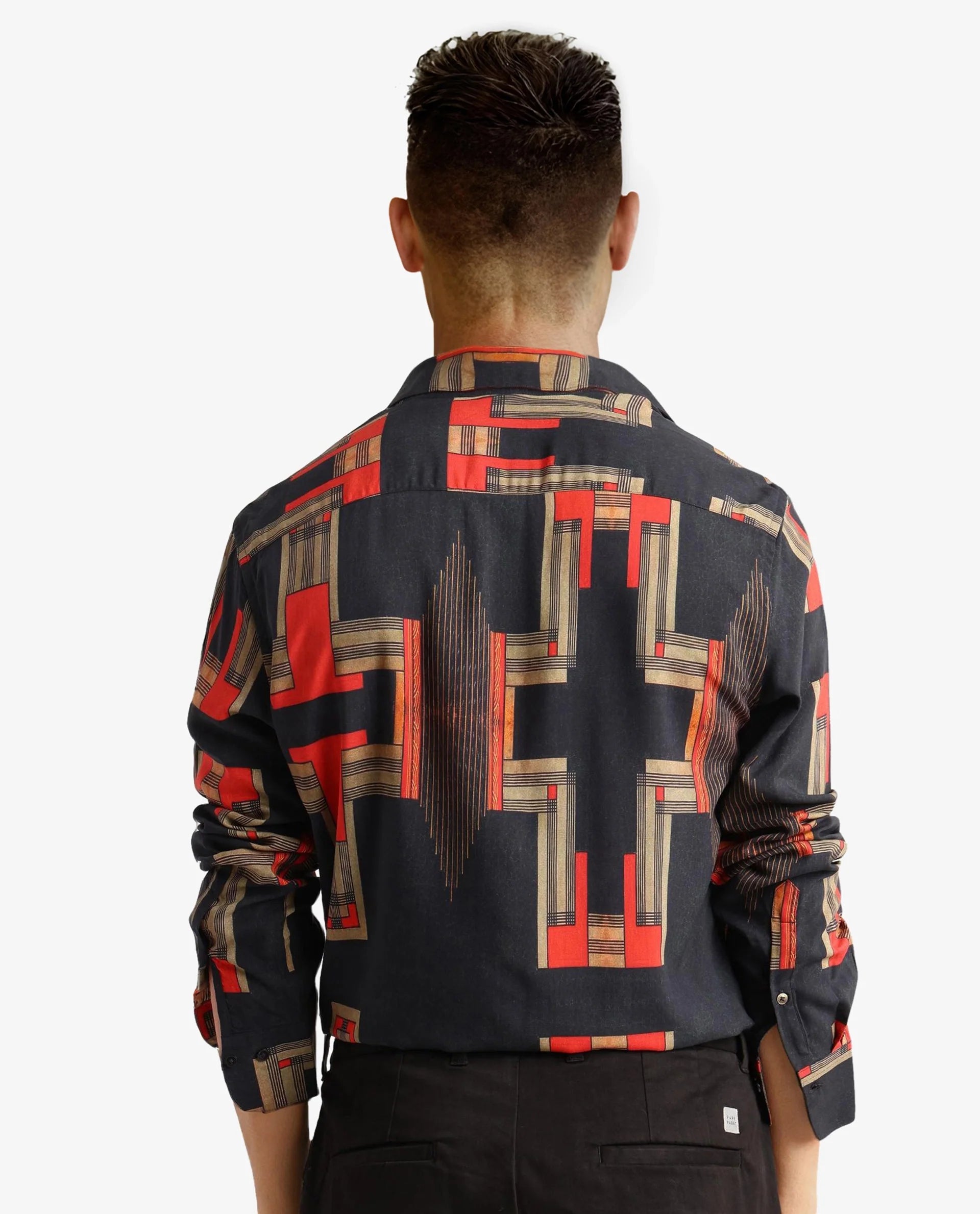 Rare Rabbit Men Propi Black Full Sleeve Regular Fit Geometric Print Shirt