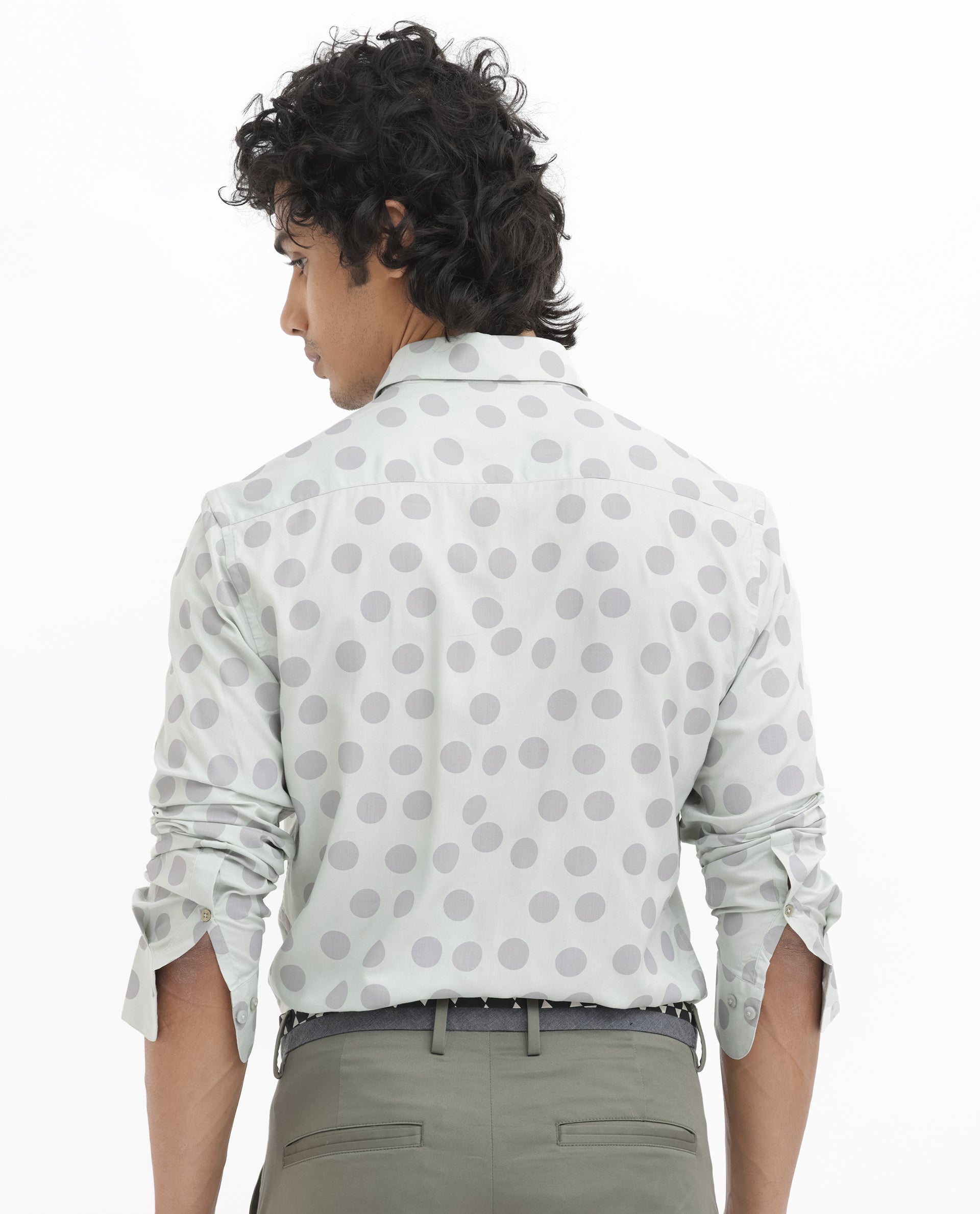 Rare Rabbit Men's Pucks Turq Viscose Fabric Full Sleeves Polka Dot Print Shirt
