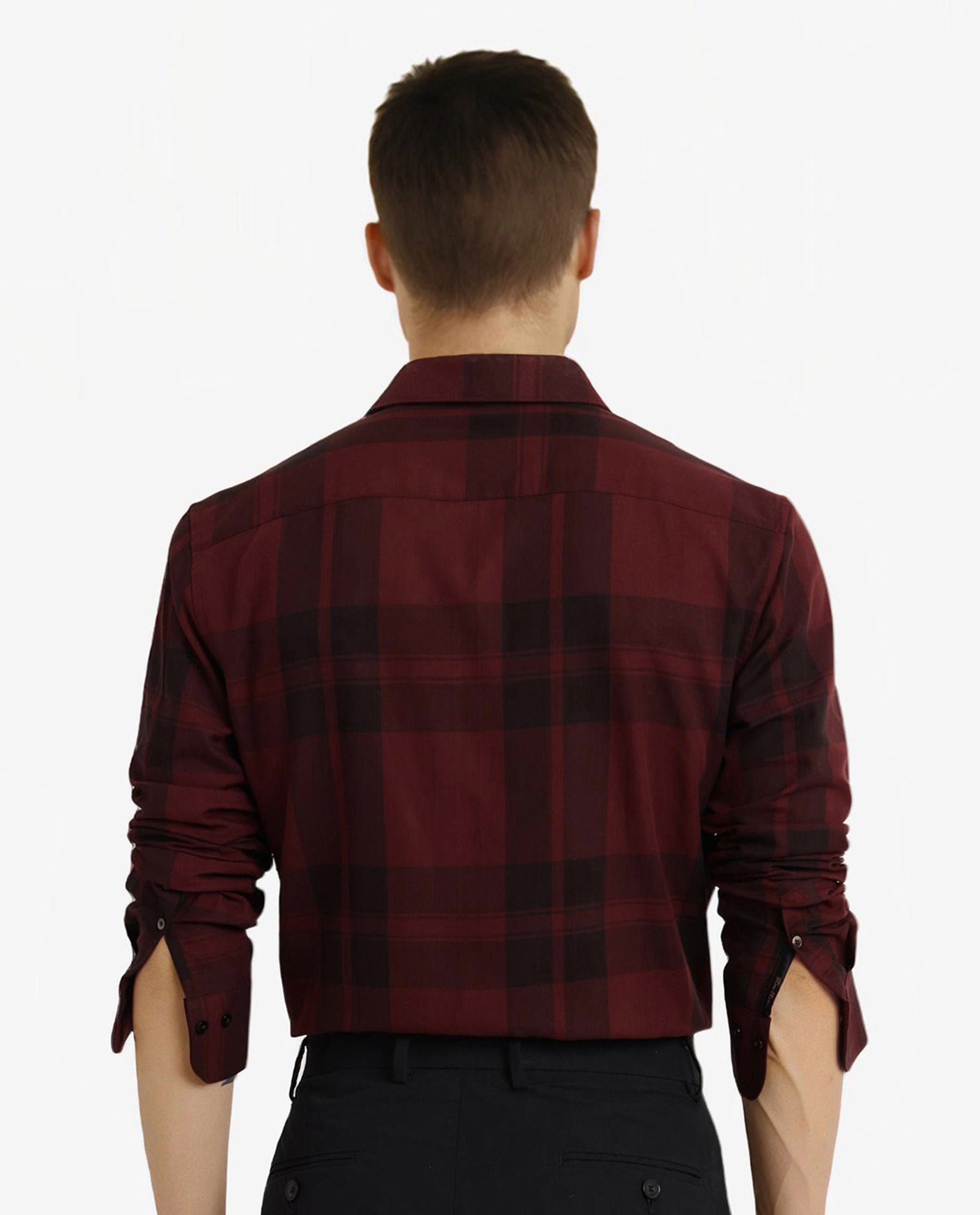 Rare Rabbit Men Pyre Dark Red Cotton Fabric Button Down Regular Collar Regular Fit Buffalo Plaid Shirt