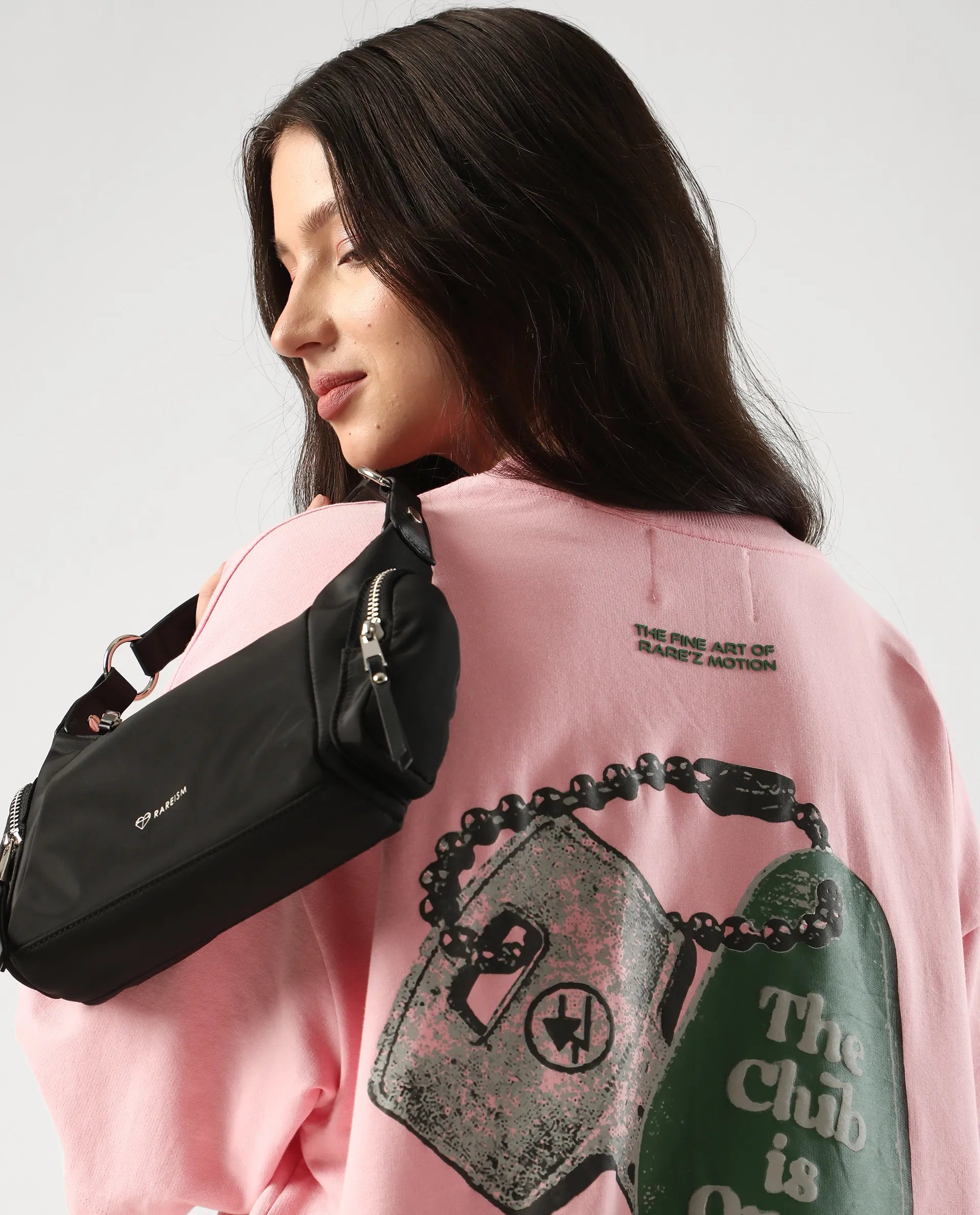 Rareism Women's Qlax Pink Cotton Graphic Print Oversized T-Shirt