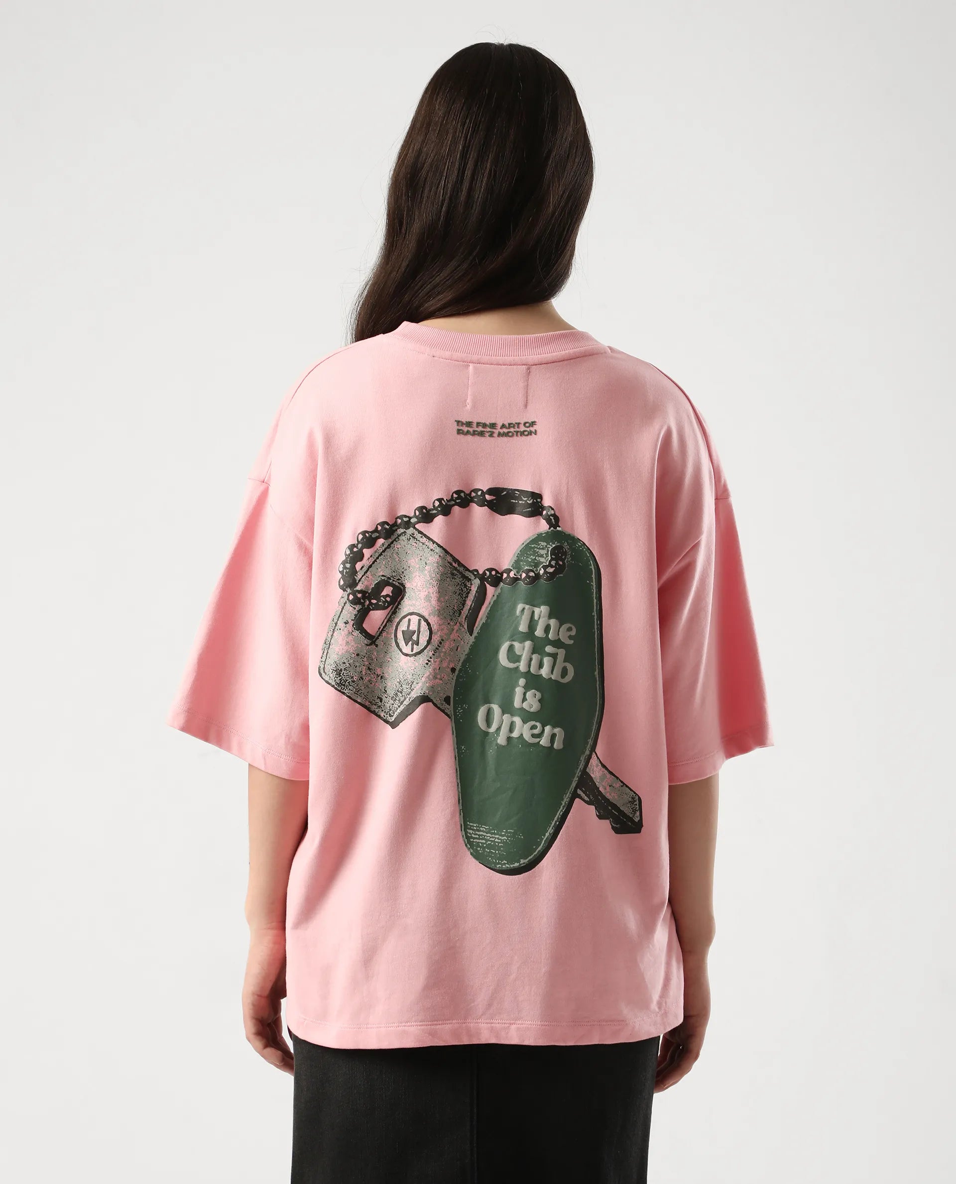 Rareism Women's Qlax Pink Cotton Graphic Print Oversized T-Shirt