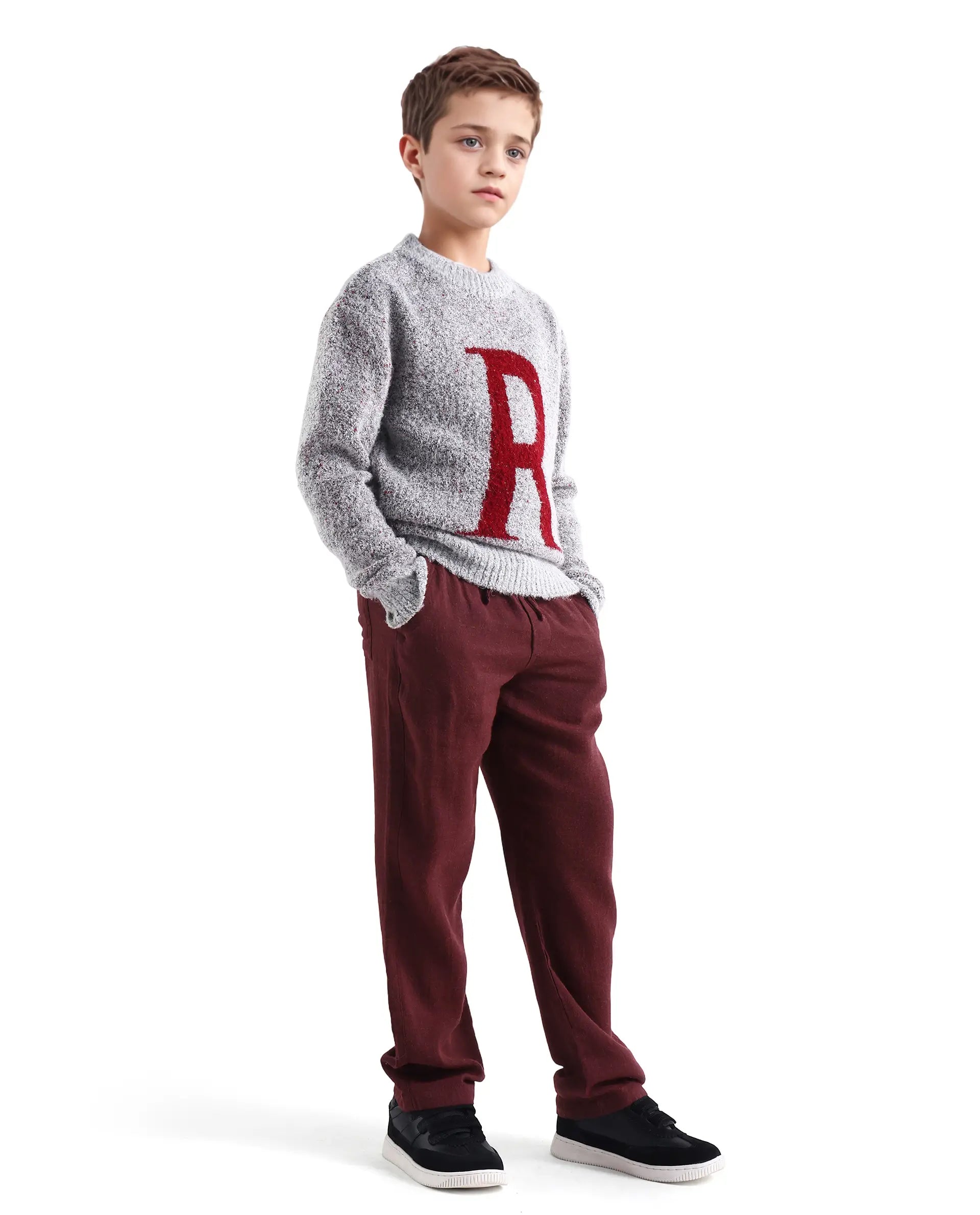 Rare Ones Kids Quen-B Maroon Cotton Blend Solid Button Closure Regular Fit Trouser