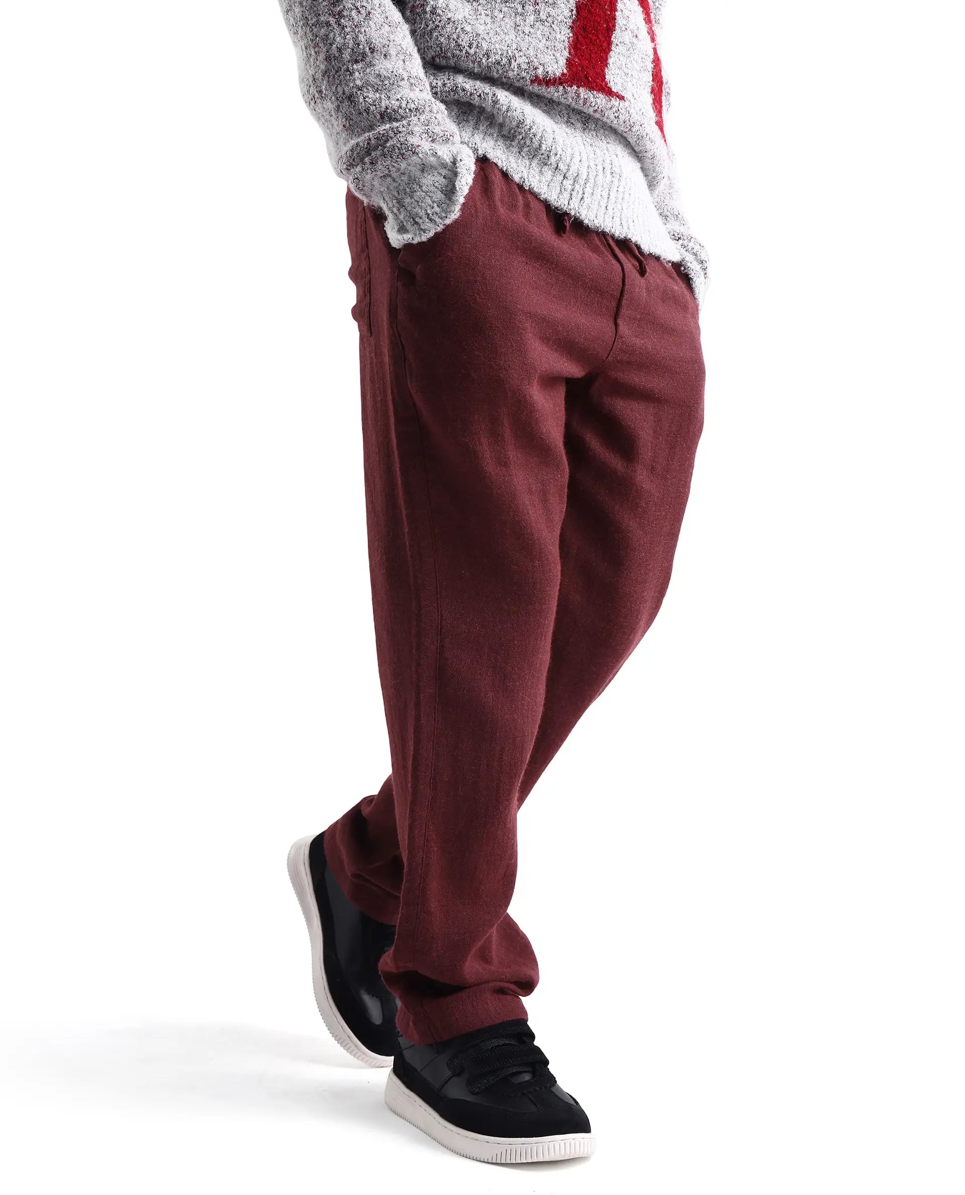 Rare Ones Kids Quen-B Maroon Cotton Blend Solid Button Closure Regular Fit Trouser