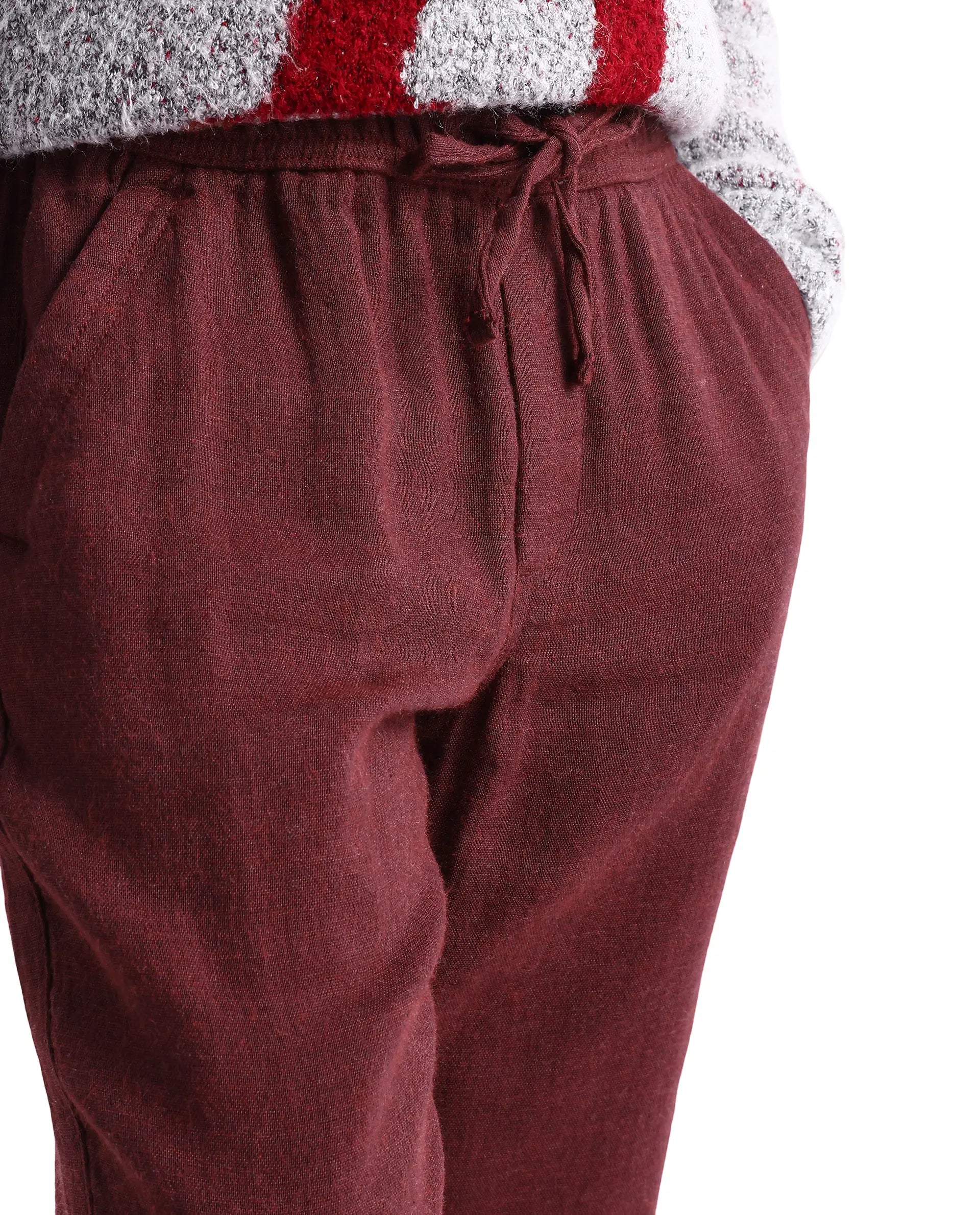 Rare Ones Kids Quen-B Maroon Cotton Blend Solid Button Closure Regular Fit Trouser