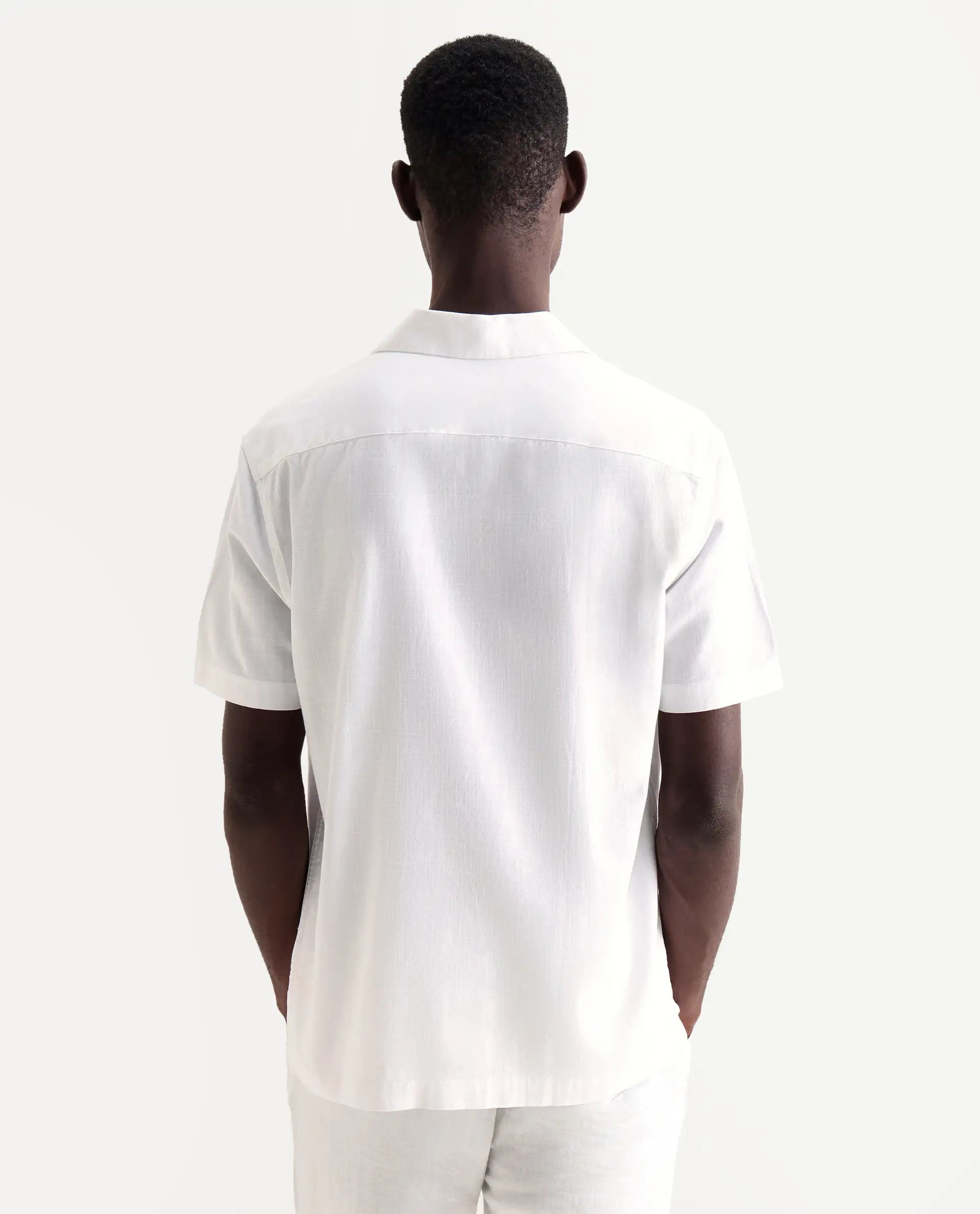 Rare Rabbit Men's Quentin White Embroidered Relaxed Fit Half Sleeve Cuban Collar Shirt