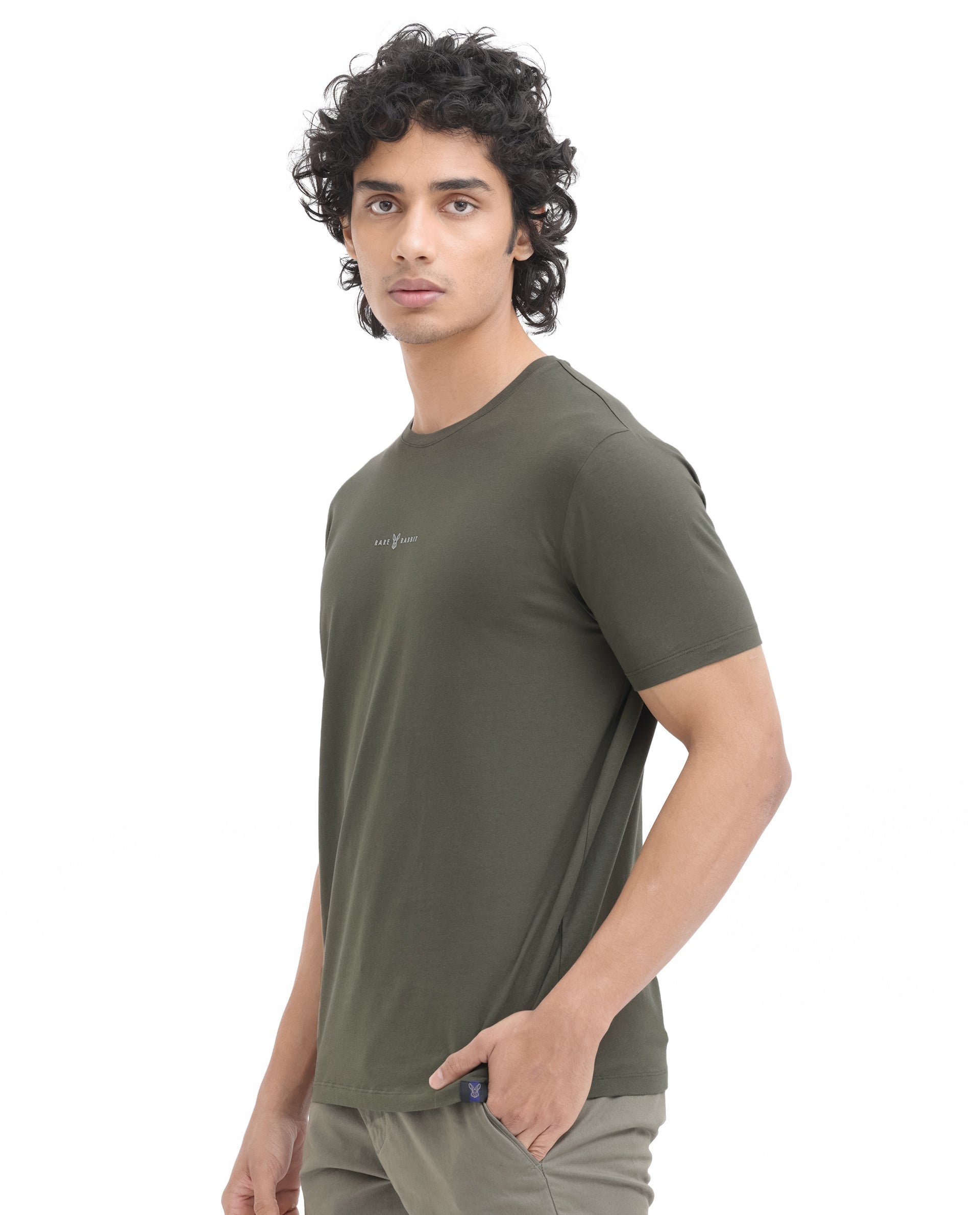 Rare Rabbit Mens Rabbit-Z Olive Short Sleeve Solid Graphic Print T-Shirt
