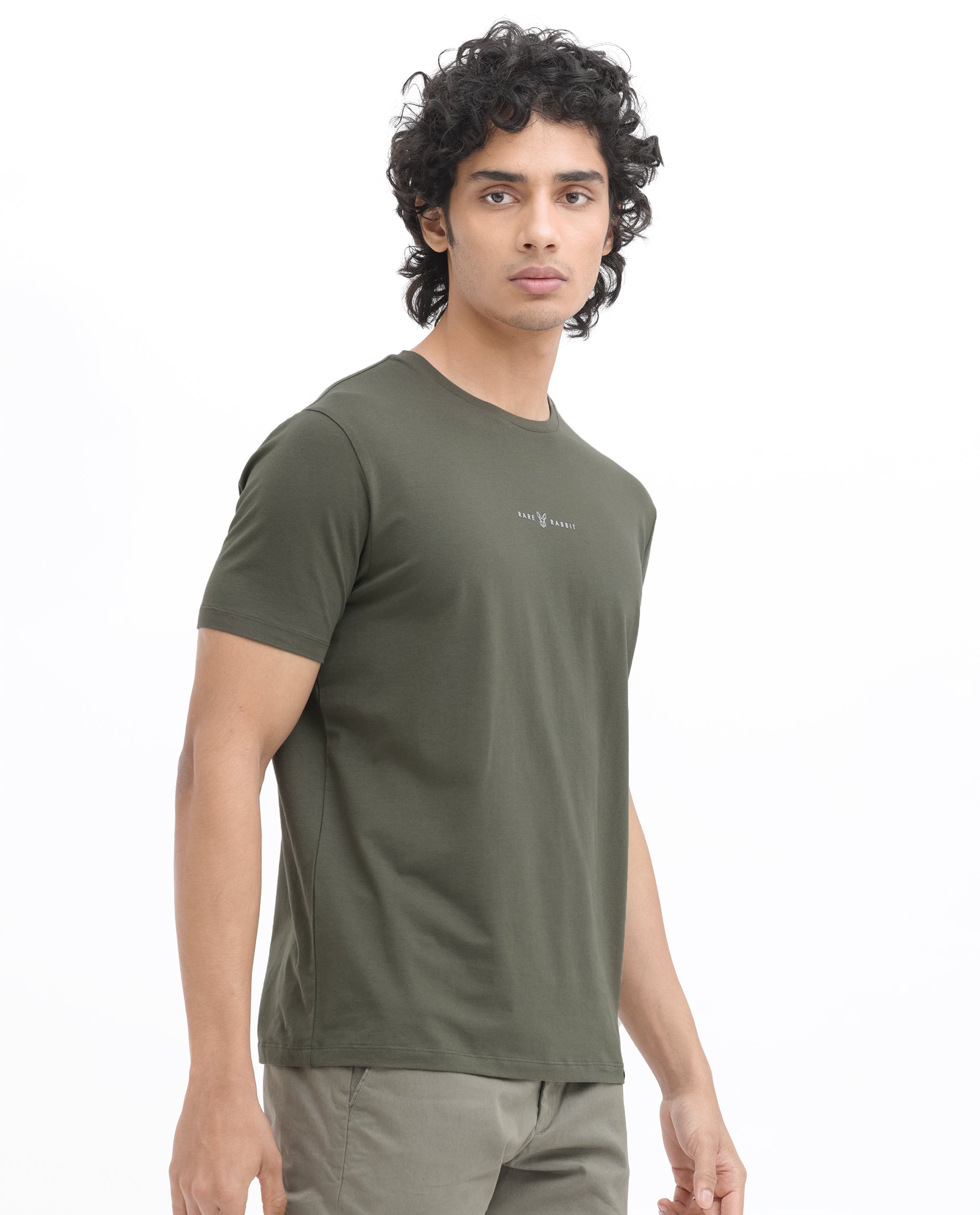 Rare Rabbit Mens Rabbit-Z Olive Short Sleeve Solid Graphic Print T-Shirt