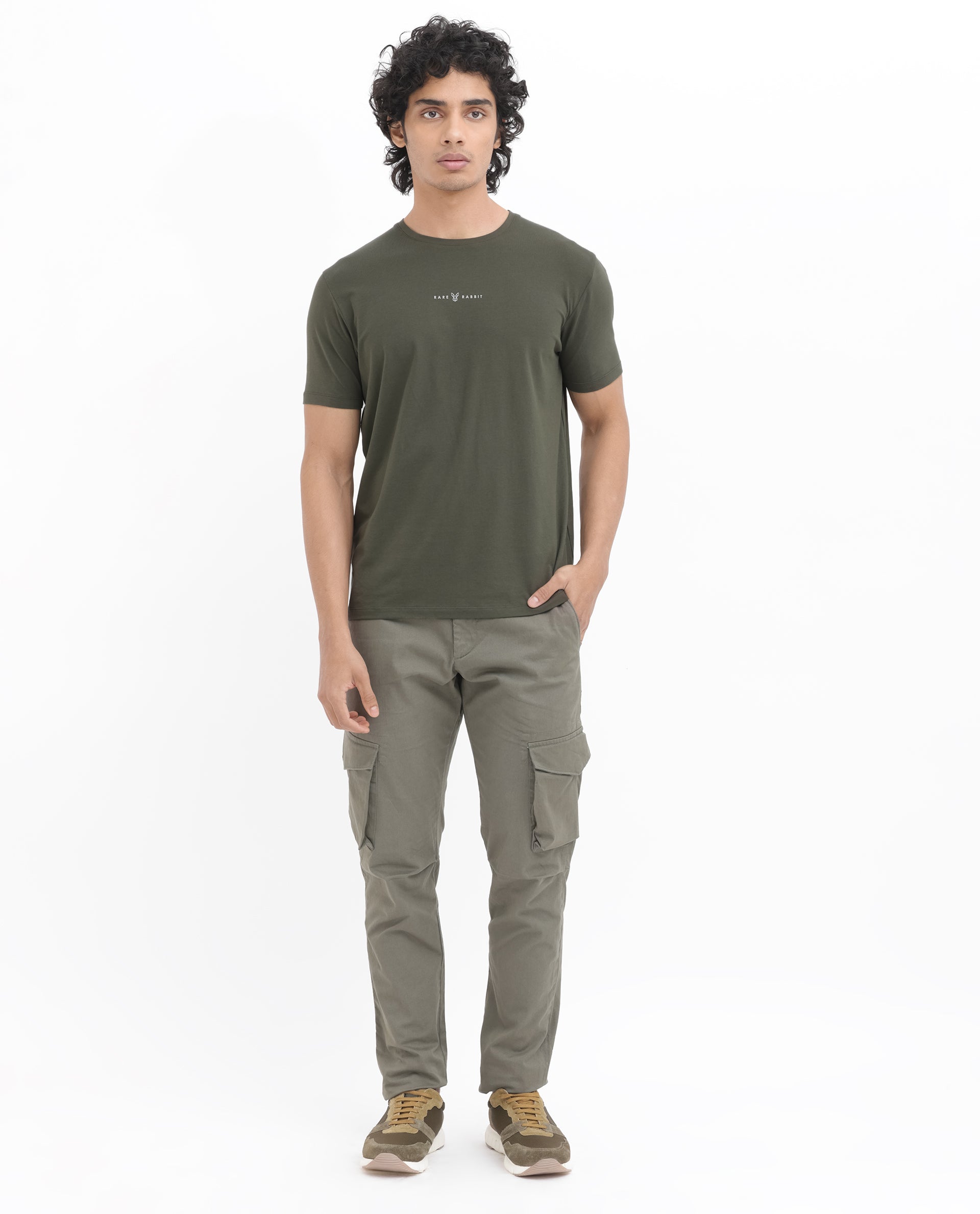 Rare Rabbit Mens Rabbit-Z Olive Short Sleeve Solid Graphic Print T-Shirt