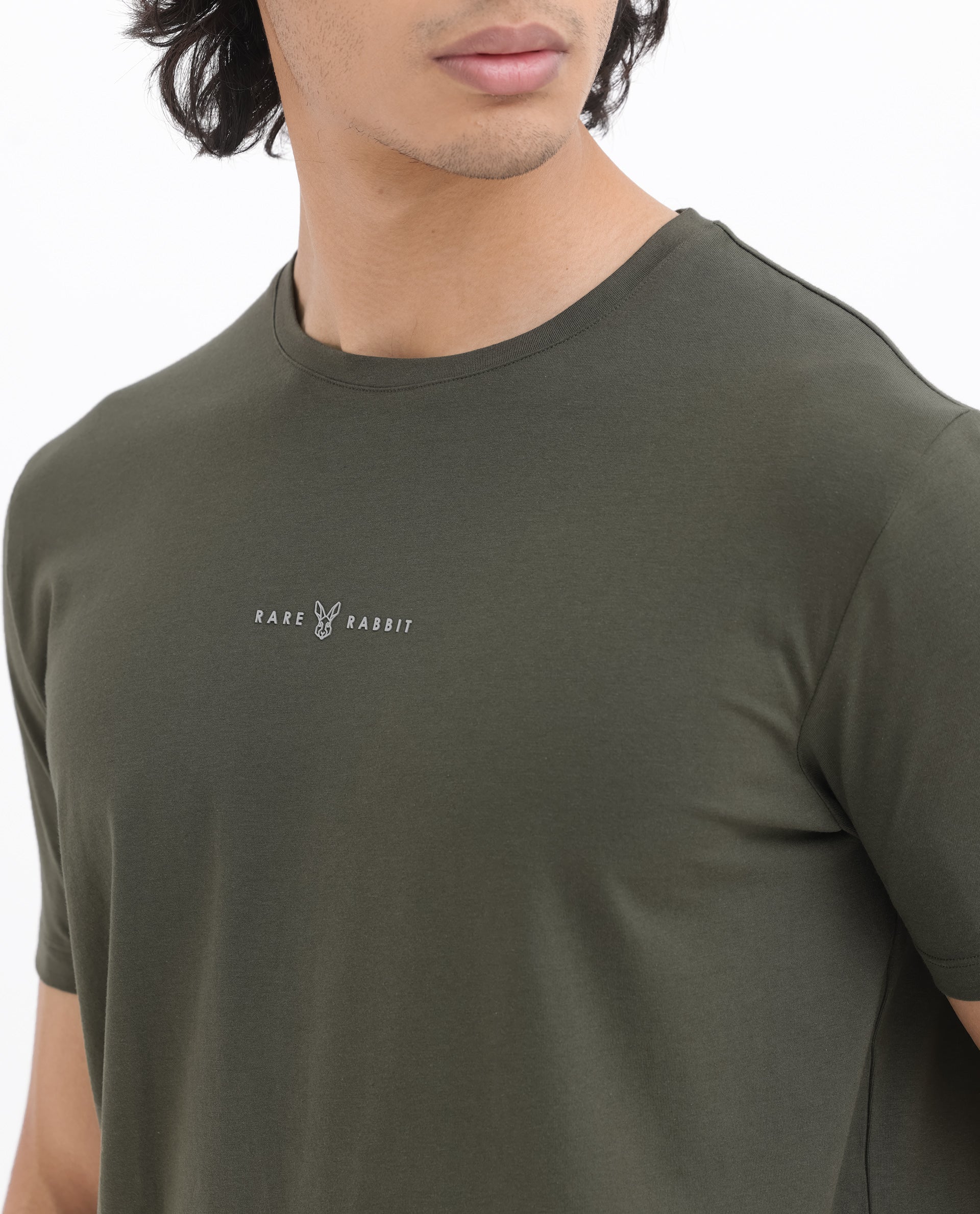 Rare Rabbit Mens Rabbit-Z Olive Short Sleeve Solid Graphic Print T-Shirt