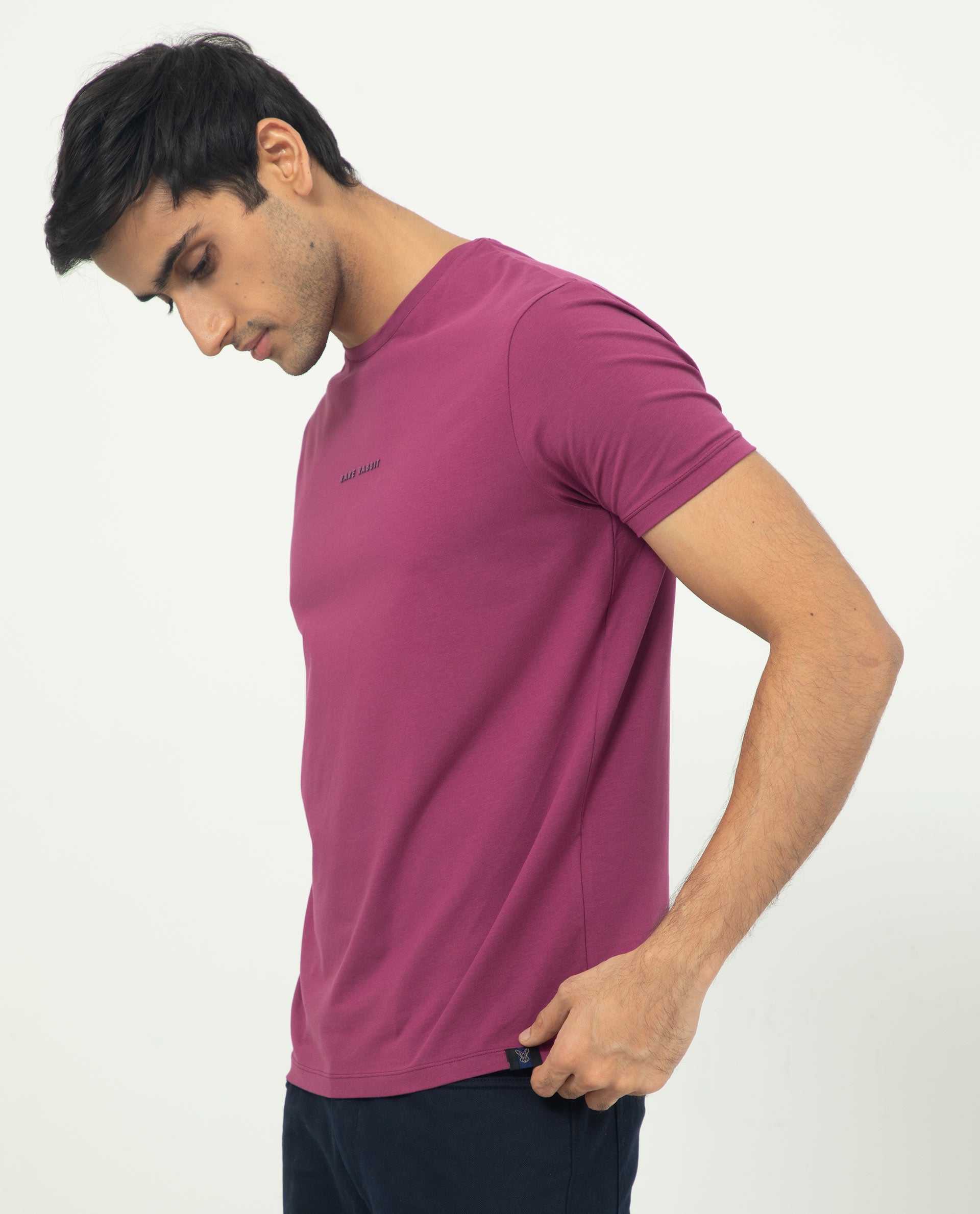 Rare Rabbit Men's Rabbit-5 Pink Crew Neck HD Print Branding Half Sleeves Regular Fit T-Shirt