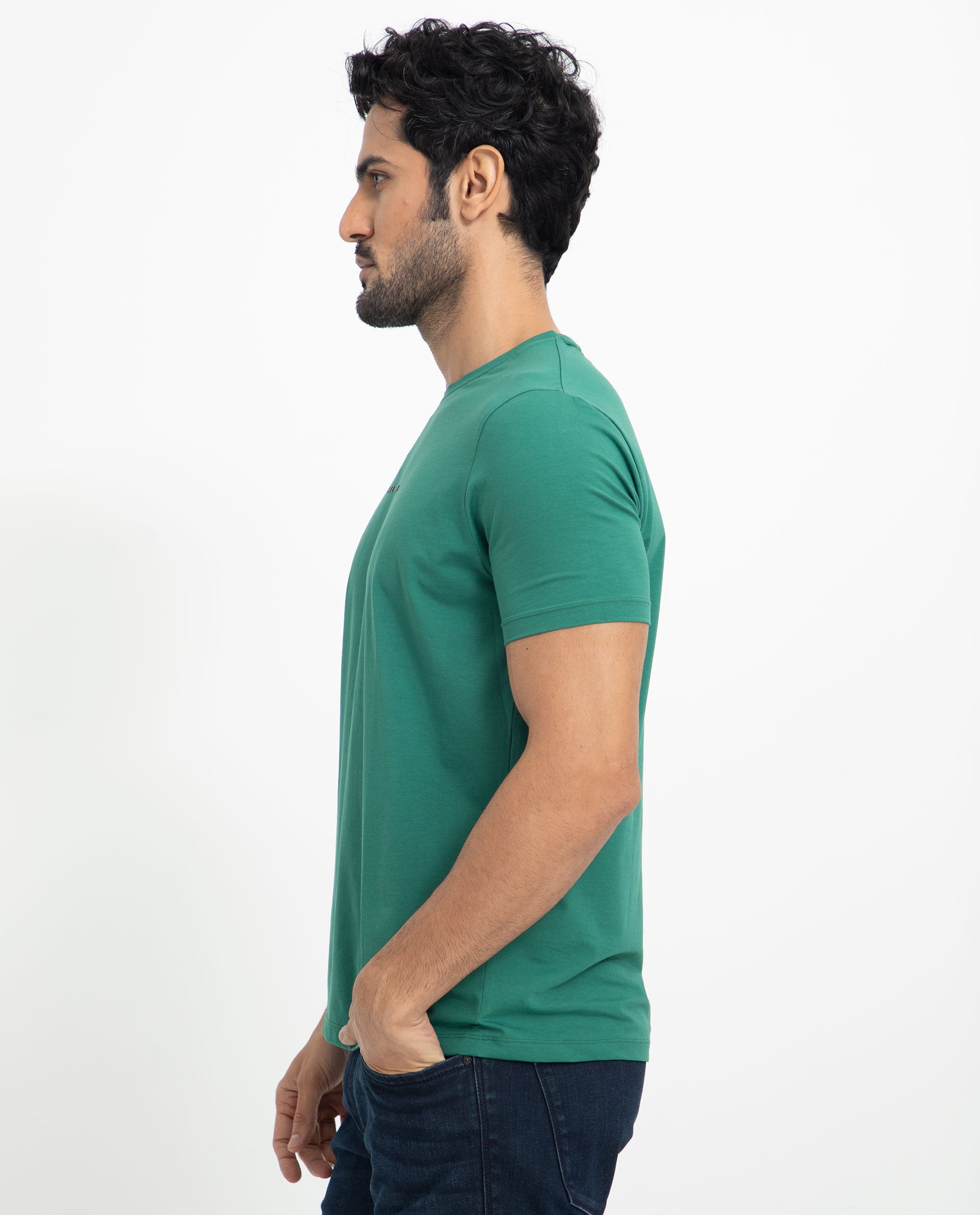 Rare Rabbit Men's Rabbit-5 Green Crew Neck HD Print Branding Half Sleeves Regular Fit T-Shirt