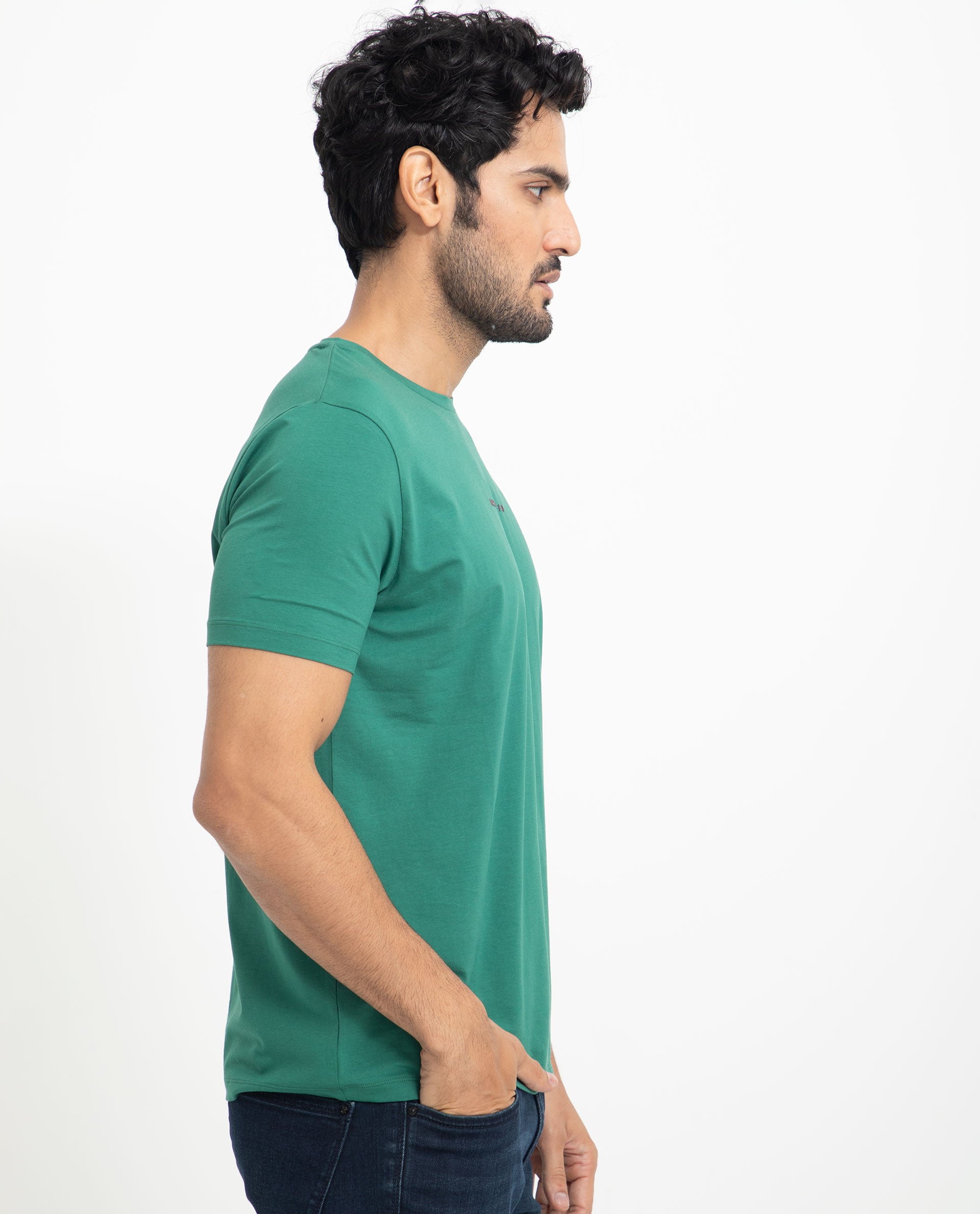 Rare Rabbit Men's Rabbit-5 Green Crew Neck HD Print Branding Half Sleeves Regular Fit T-Shirt