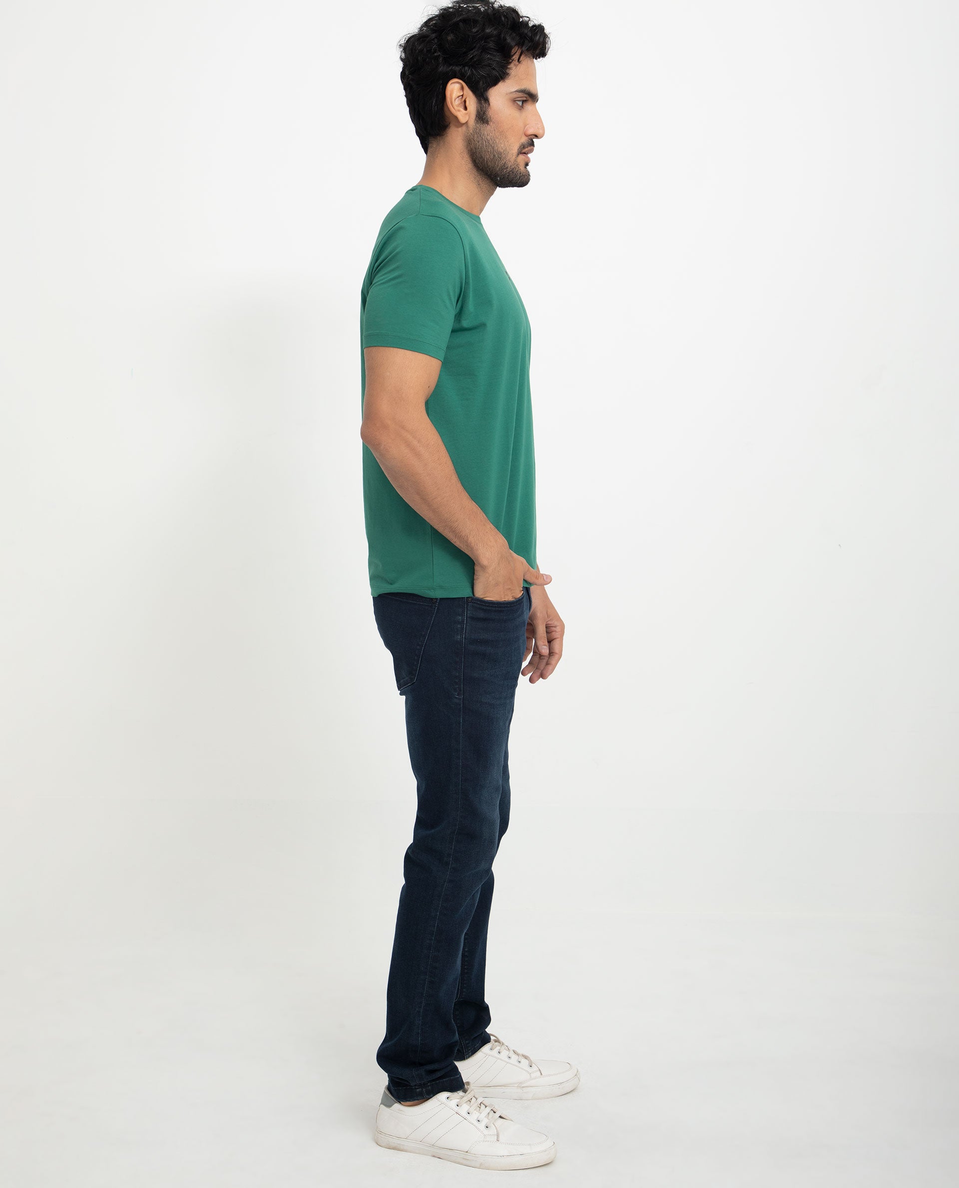 Rare Rabbit Men's Rabbit-5 Green Crew Neck HD Print Branding Half Sleeves Regular Fit T-Shirt