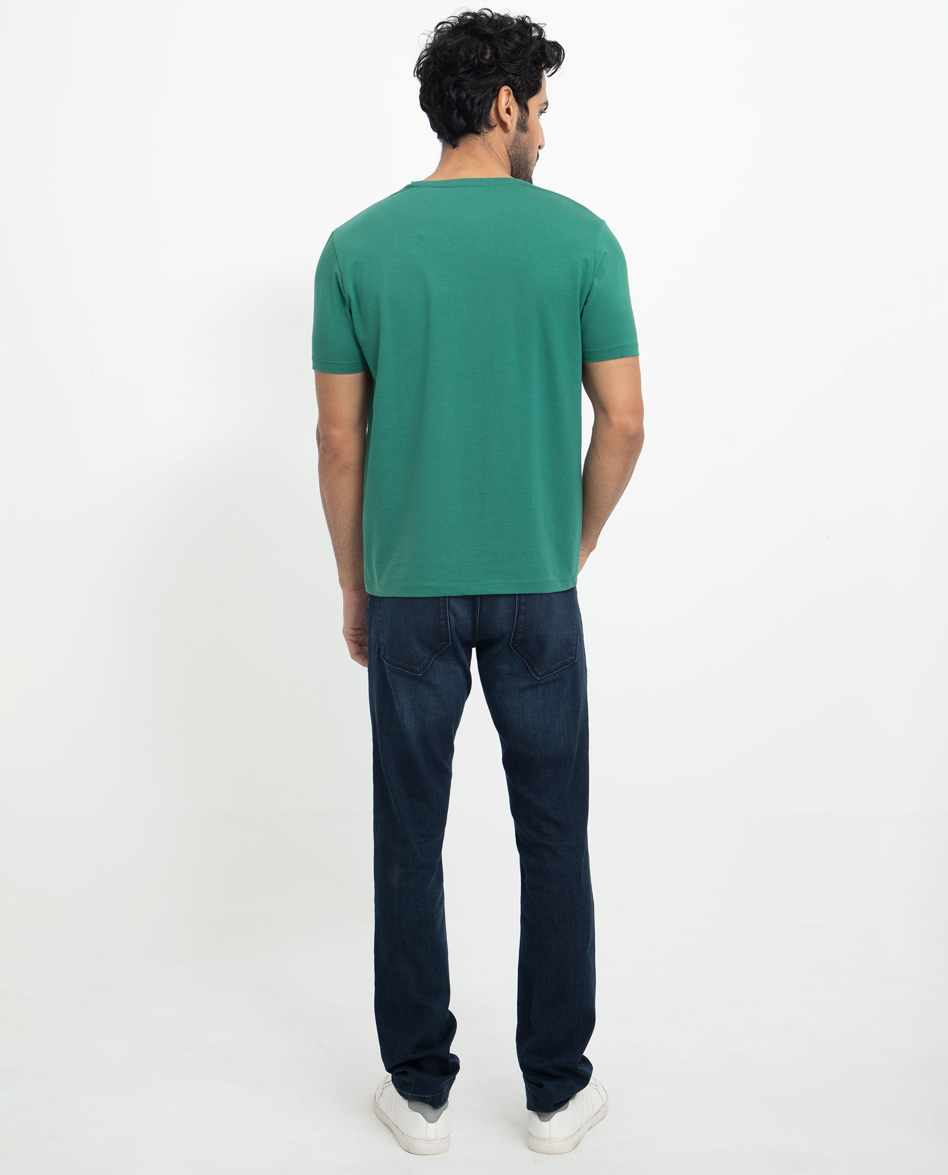 Rare Rabbit Men's Rabbit-5 Green Crew Neck HD Print Branding Half Sleeves Regular Fit T-Shirt