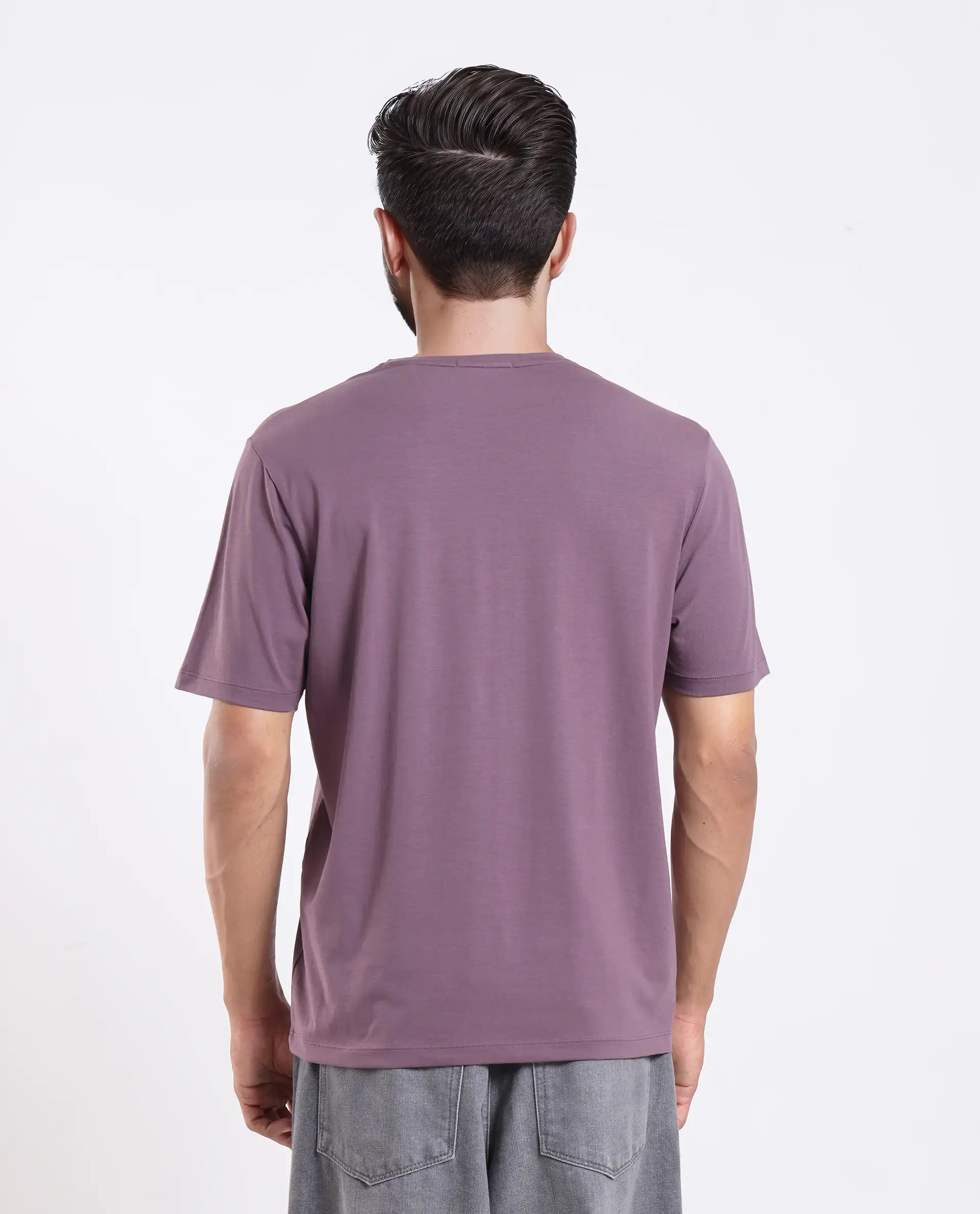 Rare Rabbit Men's Rabbit-25 Dusky Purple Cotton Blend Graphic Print Regular Fit Half Sleeve Crew Neck T-Shirt