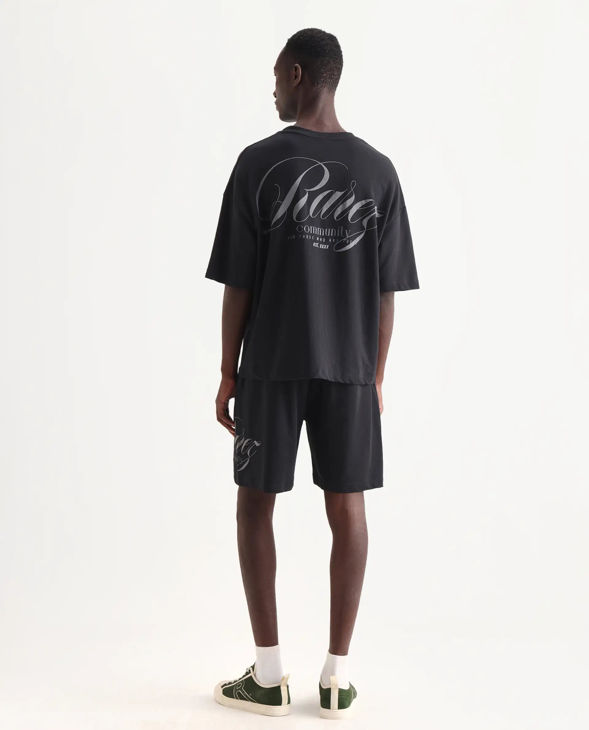 Rare Rabbit Men's Ranot Black Cotton Graphic Print Oversized Fit Shorts