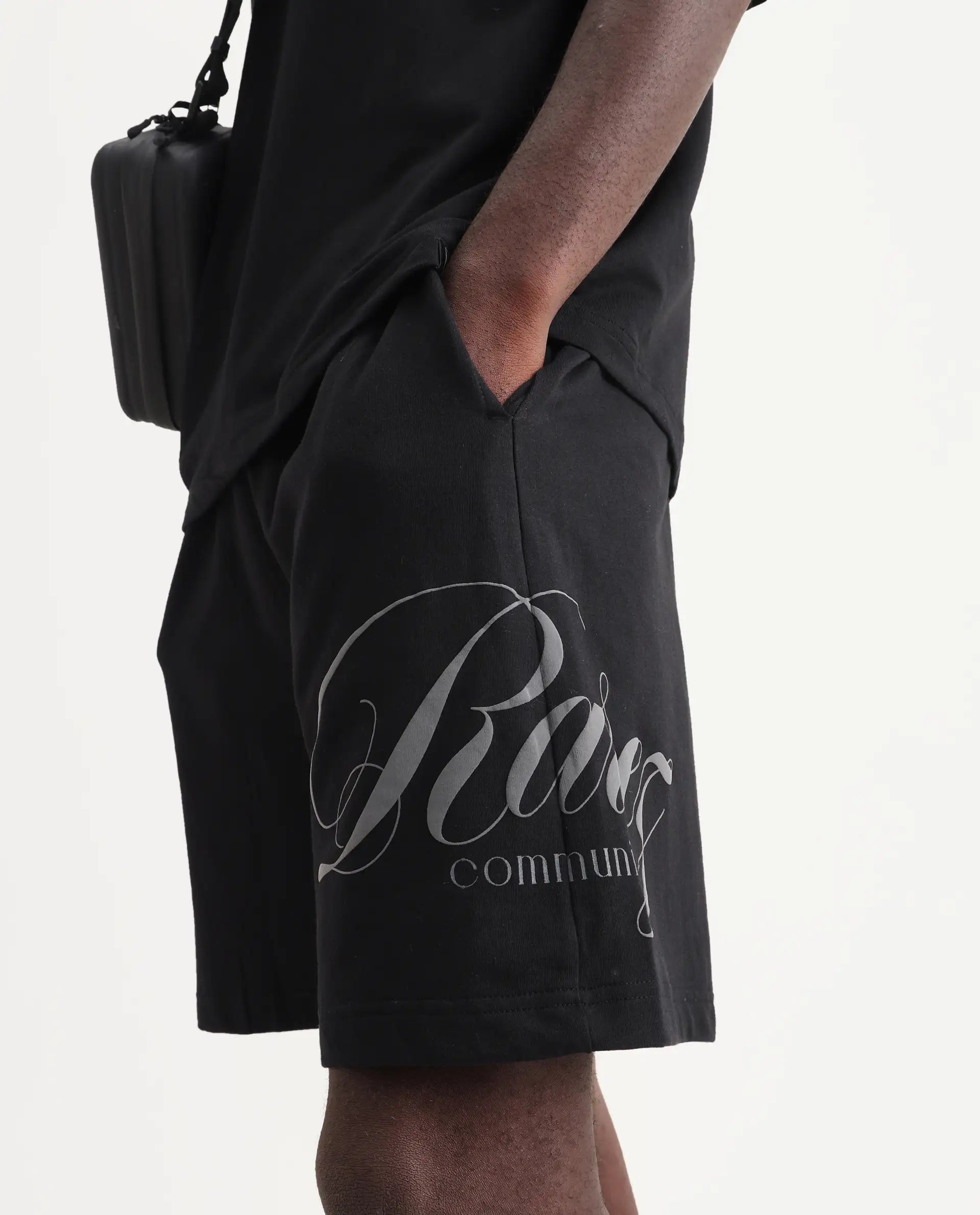 Rare Rabbit Men's Ranot Black Cotton Graphic Print Oversized Fit Shorts