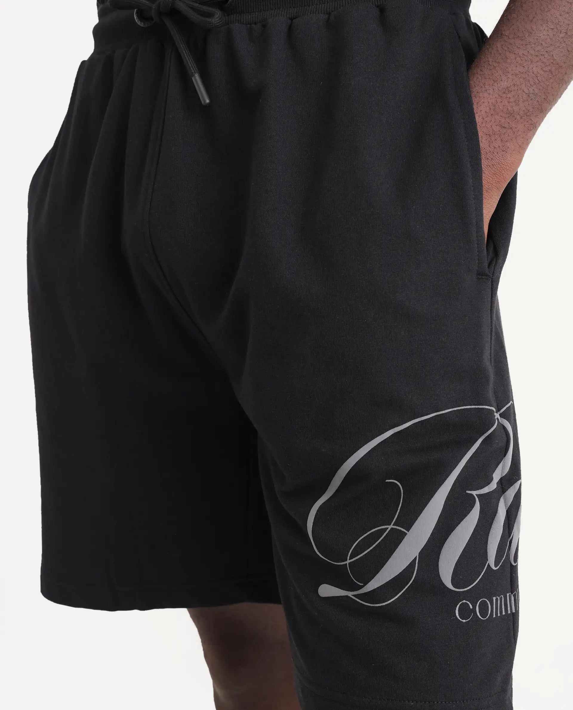 Rare Rabbit Men's Ranot Black Cotton Graphic Print Oversized Fit Shorts