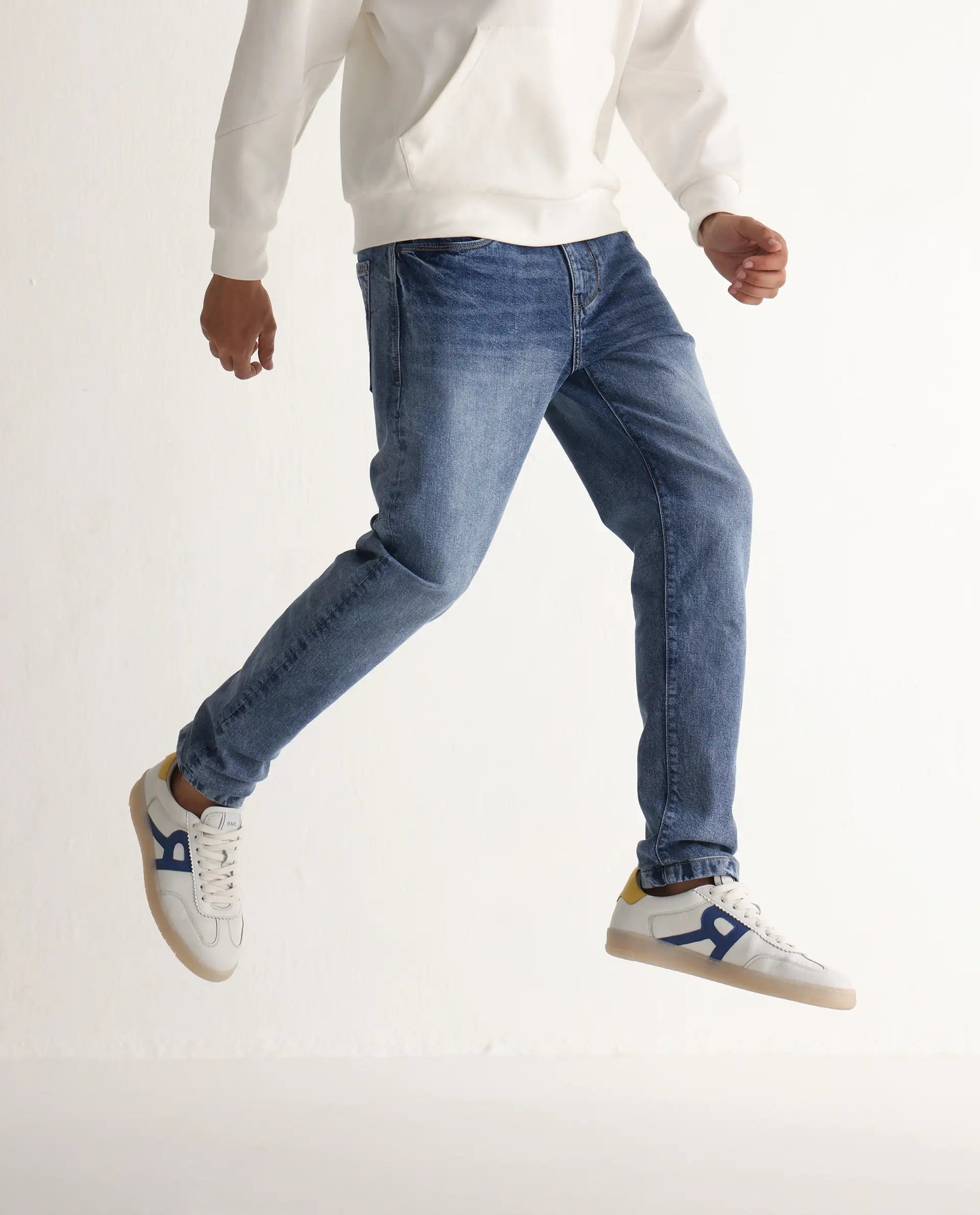 Rare Rabbit Men's Rapos Light Blue Cotton Blend Plain Morris Regular Fit Jeans