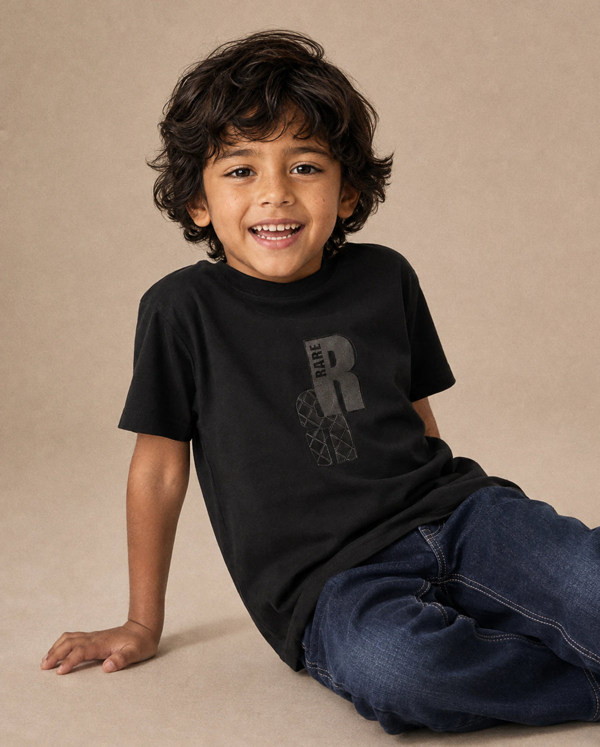 Rare Ones Kids Rovis Black Cotton Blend Fabric Pull-On Regular Fit Hd Print T-Shirt