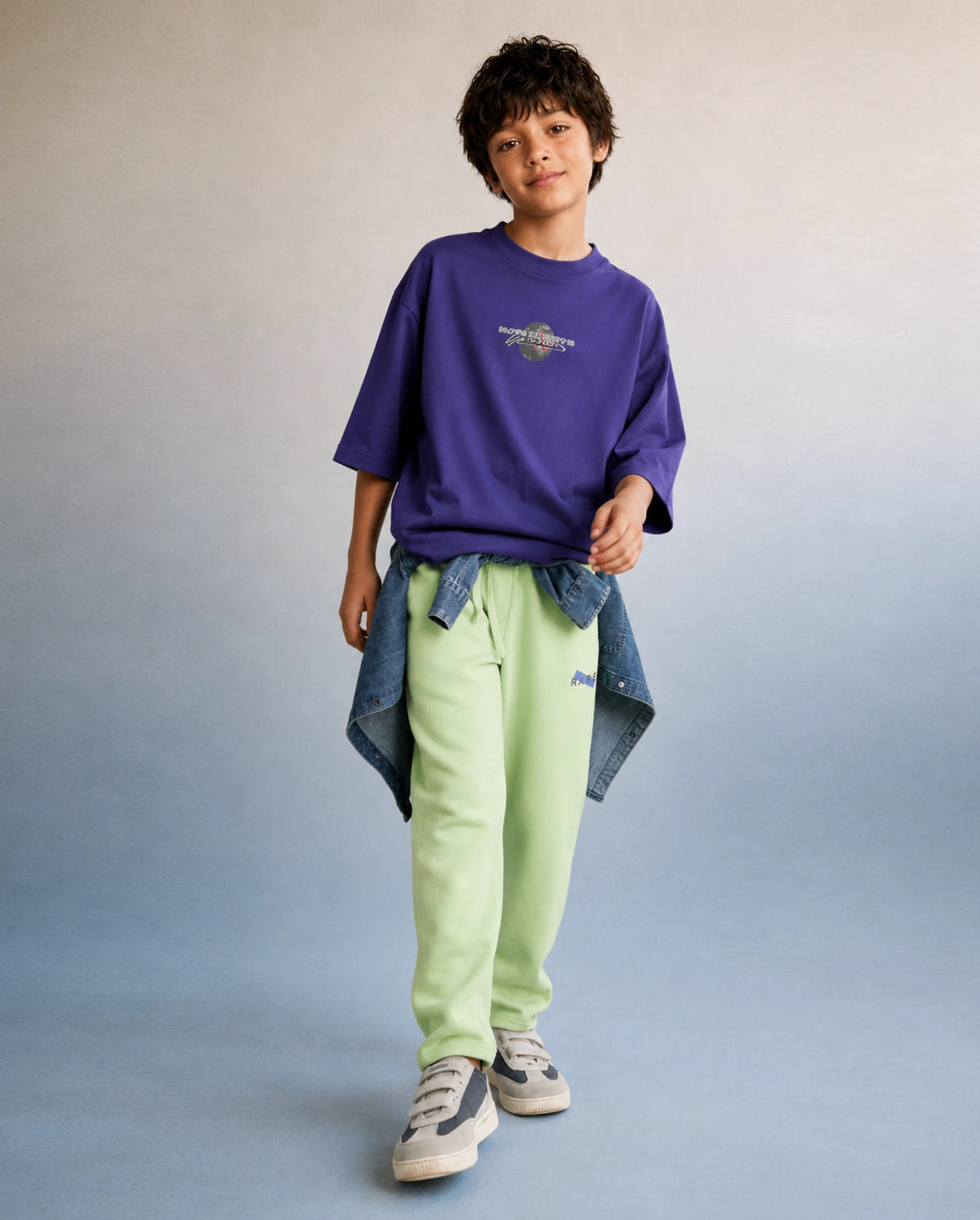 Rare Ones Kids Vinti-B Fluorescent Green Cotton Blend Fabric Drawstring Closure Straight Fit Jelly Print Track Pant