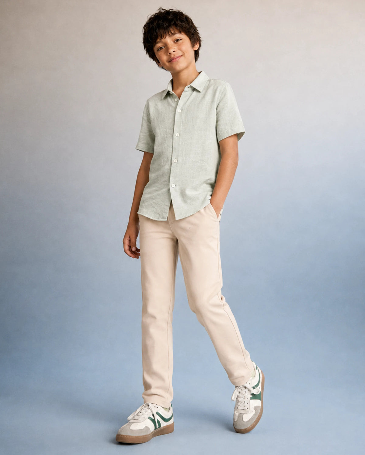 Rare Ones Kids Spoke-K-Aw26 Beige Cotton Blend Fabric Button And Zipper Closure Slim Fit Trouser