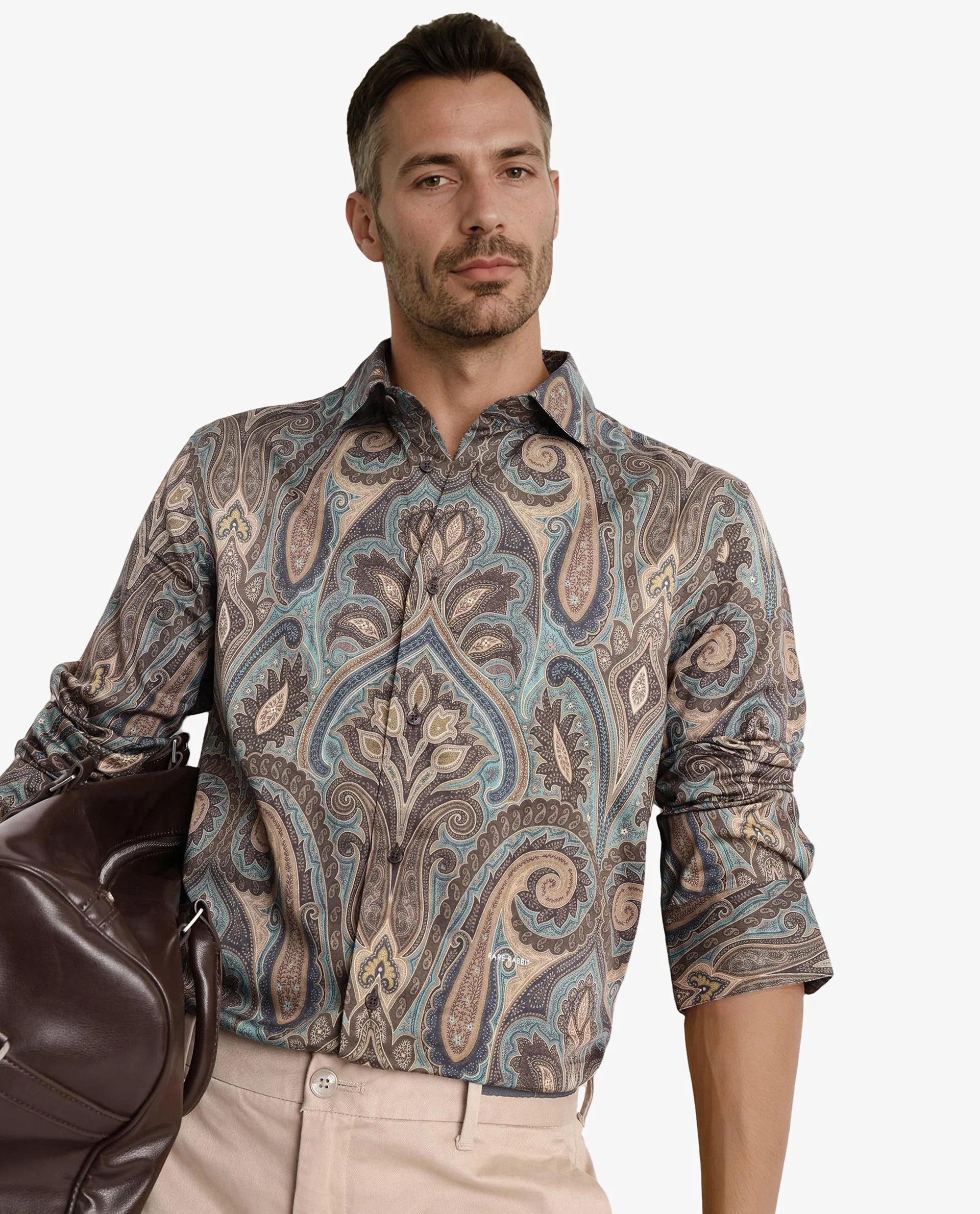 Rare Rabbit Men Rave Green Full Sleeve Regular Fit Paisley Print Shirt