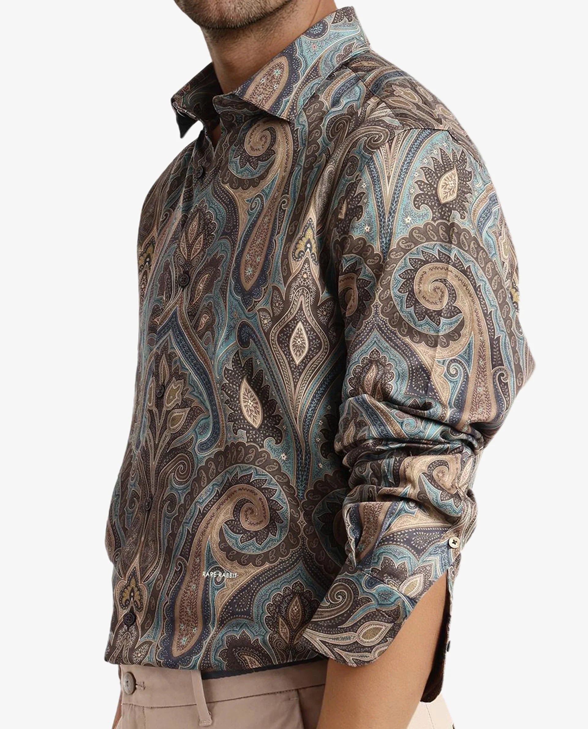 Rare Rabbit Men Rave Green Full Sleeve Regular Fit Paisley Print Shirt