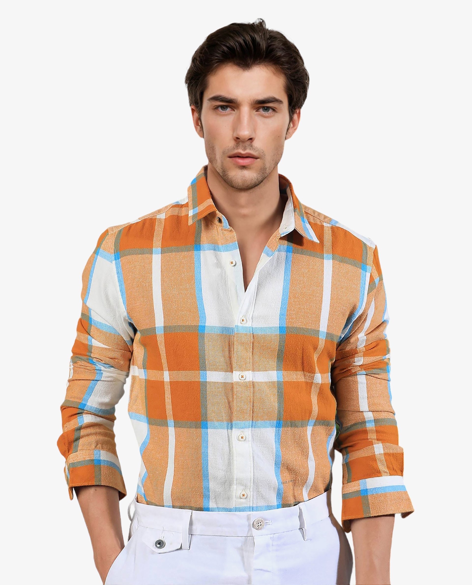 Rare Rabbit Men's Rayo Mustard Cotton Fabric Full Sleeves Twill Checks Shirt