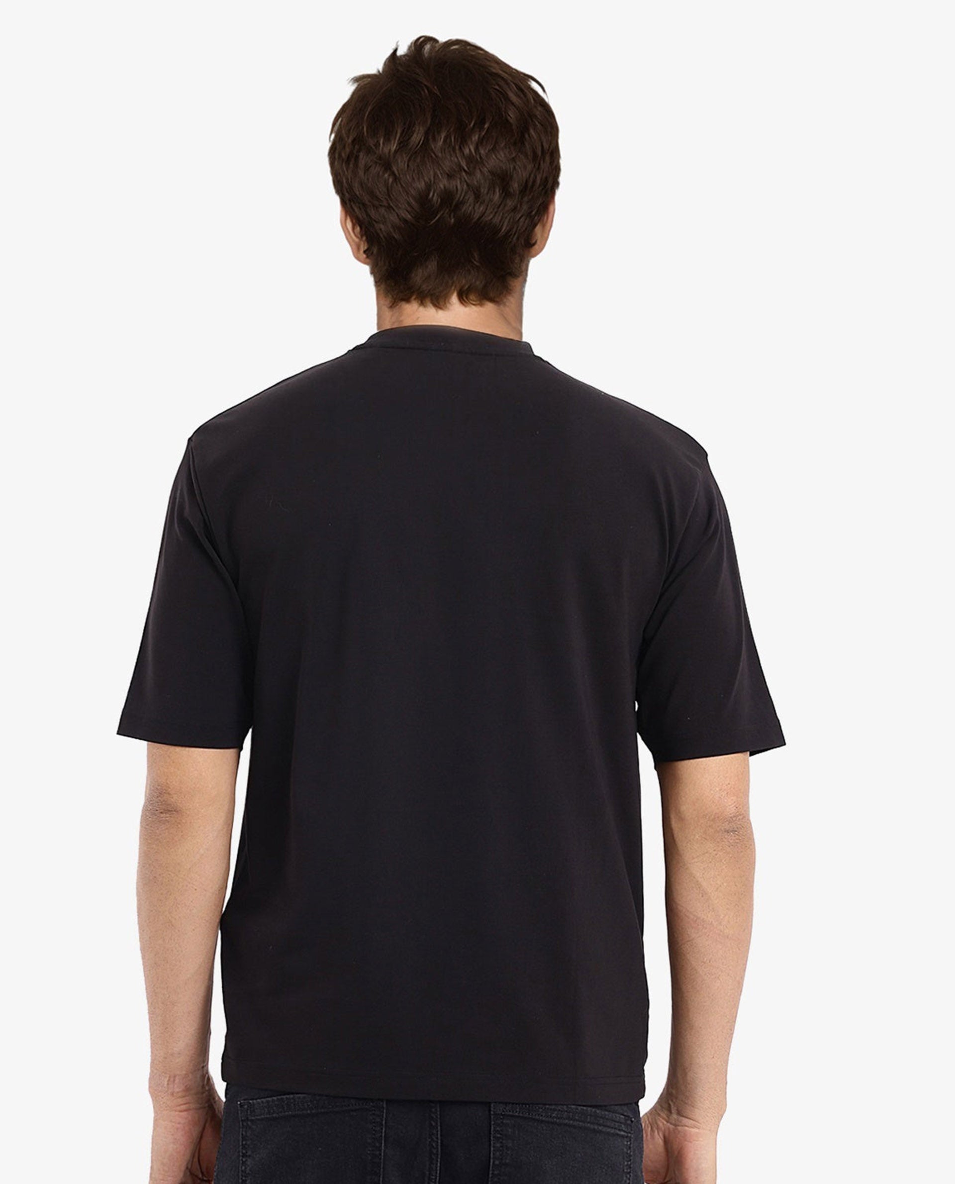 Rare Rabbit Men Reborn-T Black Cotton Fabric Short Sleeve Crew Neck Oversized Fit Graphic Print T-Shirt