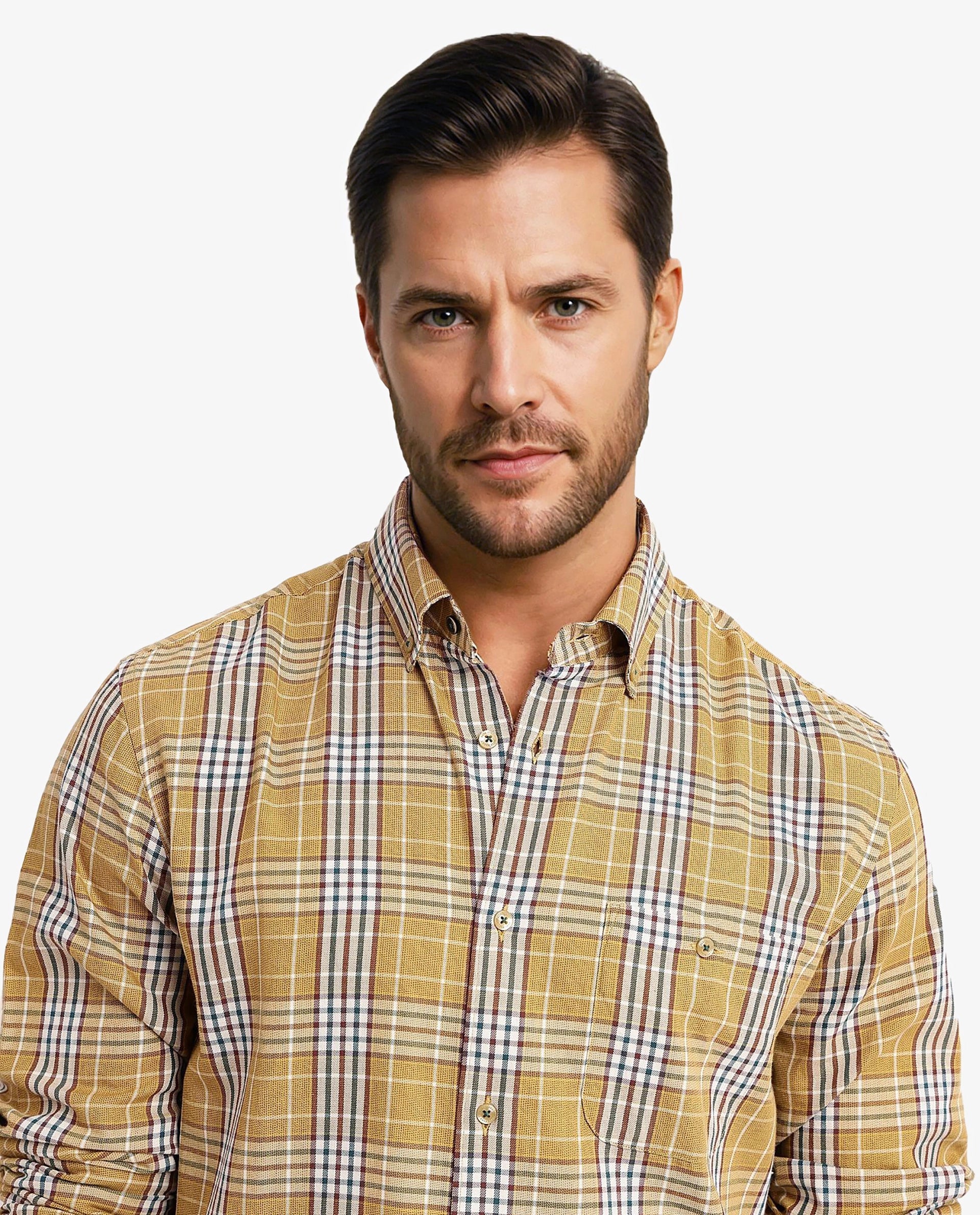 Rare Rabbit Men Reed Light Brown Full Sleeve Button Closure Twill Checks Shirt