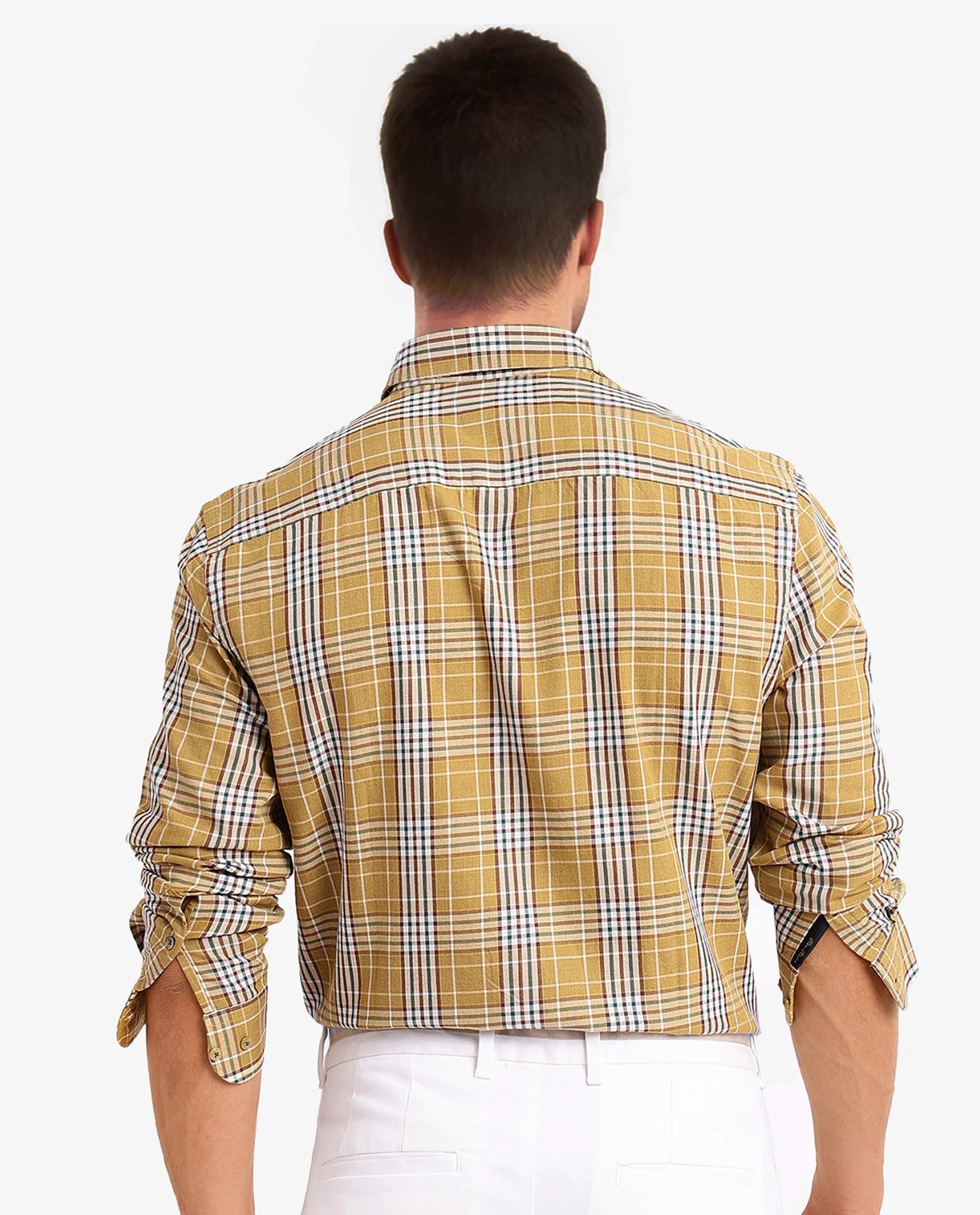 Rare Rabbit Men Reed Light Brown Full Sleeve Button Closure Twill Checks Shirt