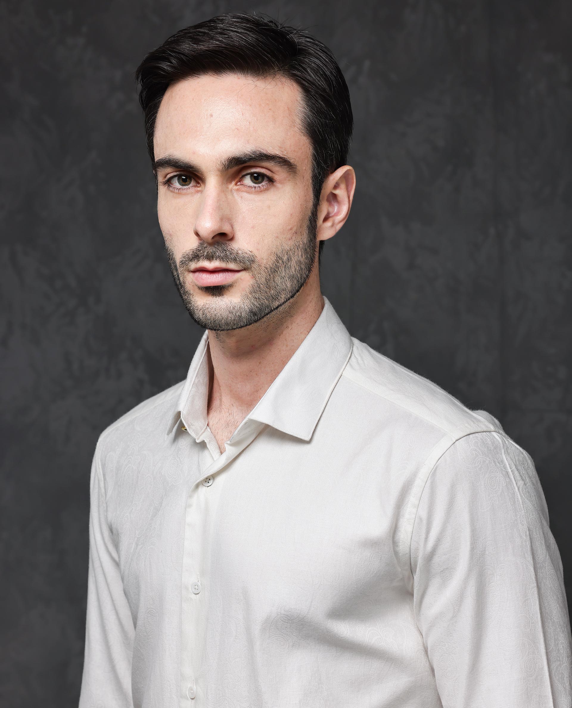 Rare Rabbit Mens Reel Off White Full Sleeve Jacquard Texture Paisley Print Shirt