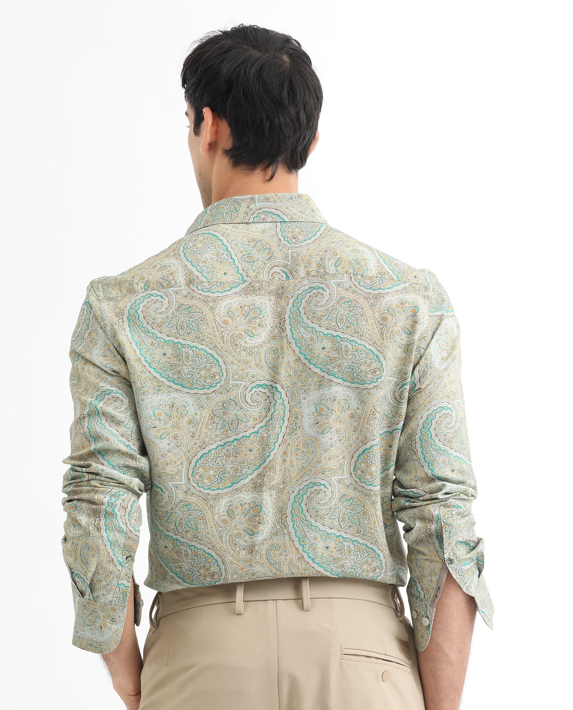 Rare Rabbit Men's Rego Pastel Green Paisley Print Full Sleeves Shirt