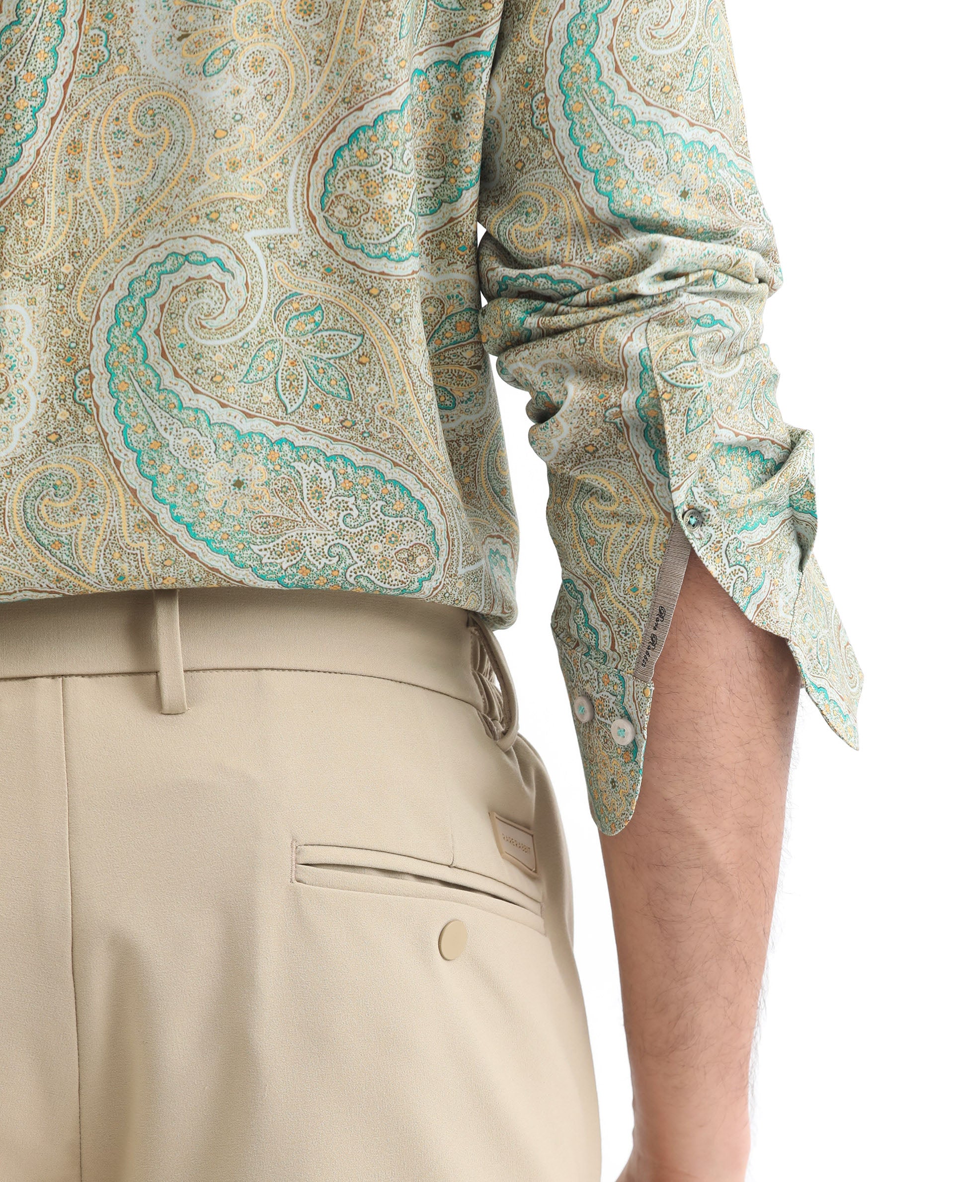 Rare Rabbit Men's Rego Pastel Green Paisley Print Full Sleeves Shirt