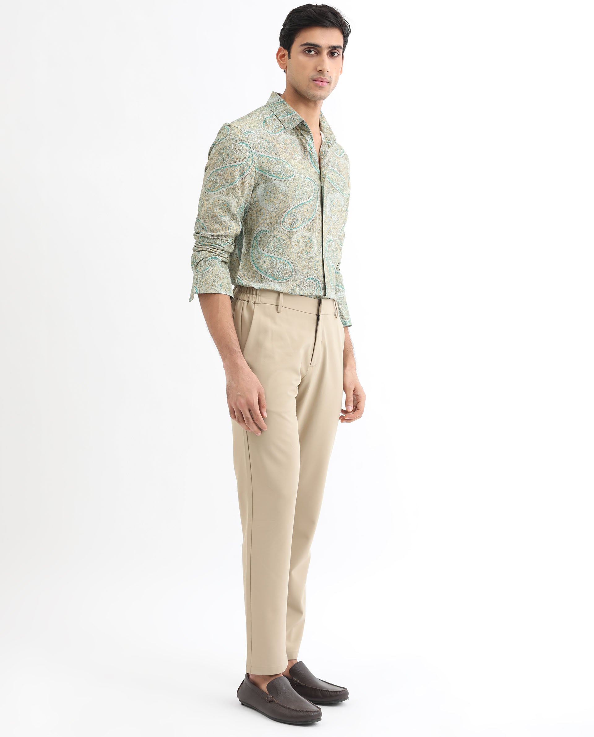 Rare Rabbit Men's Rego Pastel Green Paisley Print Full Sleeves Shirt