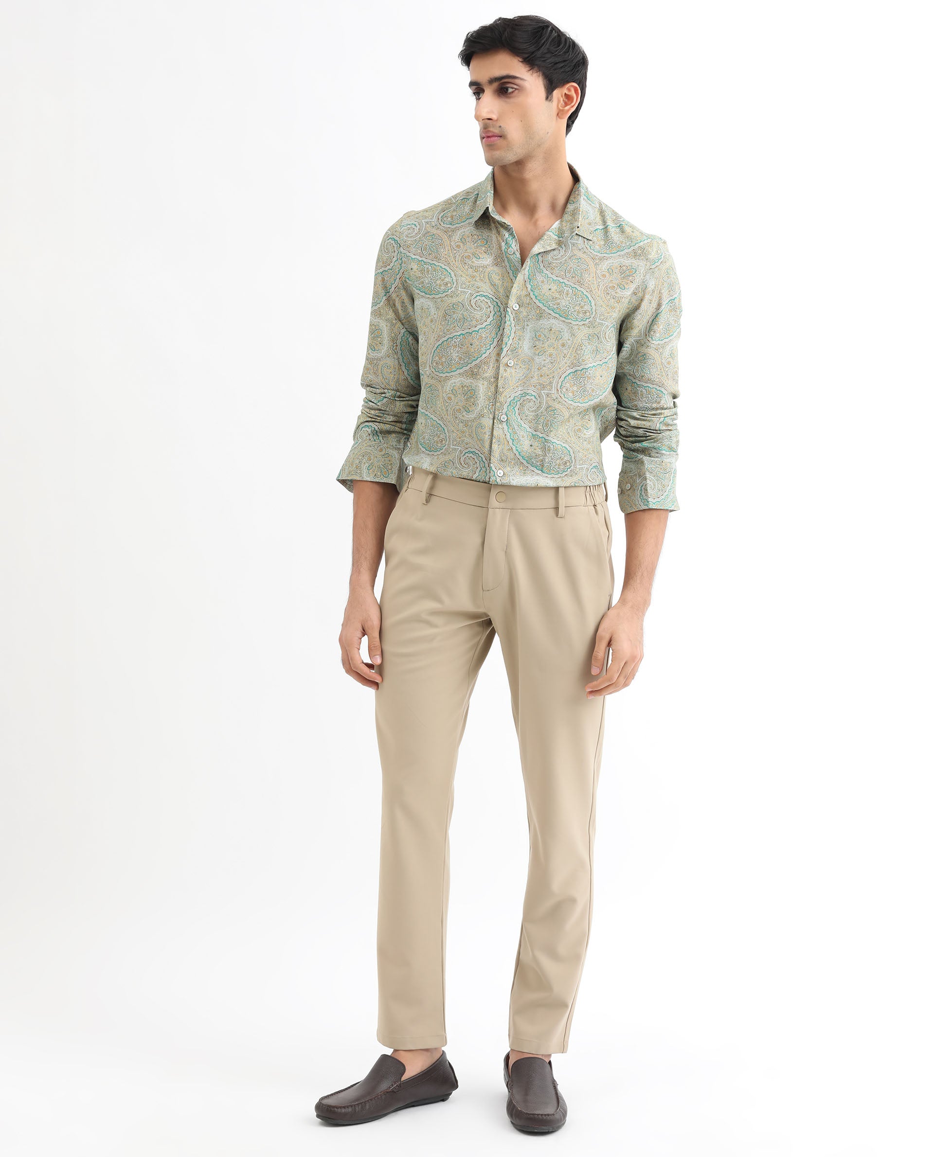 Rare Rabbit Men's Rego Pastel Green Paisley Print Full Sleeves Shirt