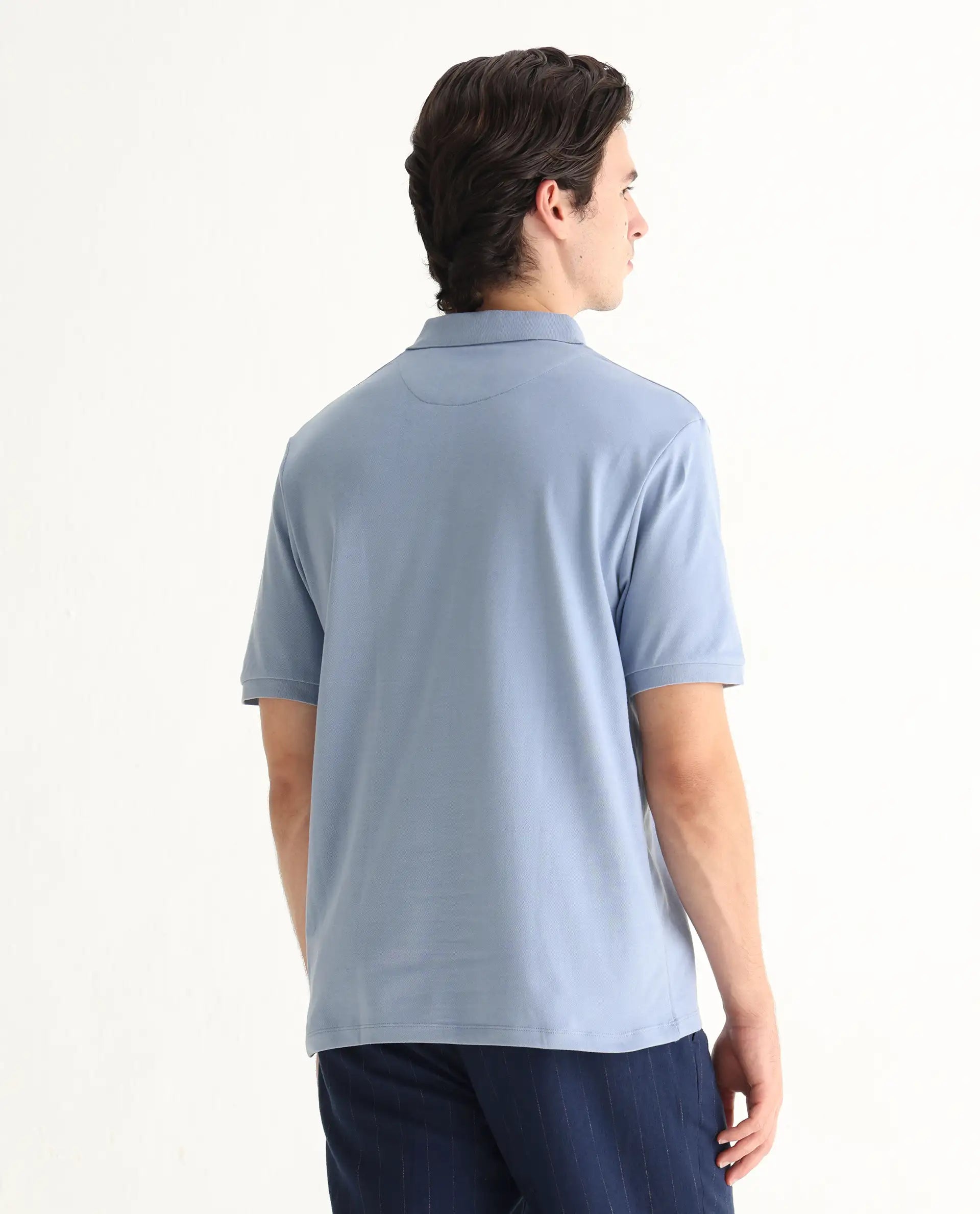 Rare Rabbit Men's Rem Light Blue Cotton Graphic Print Regular Fit Half Sleeve Polo