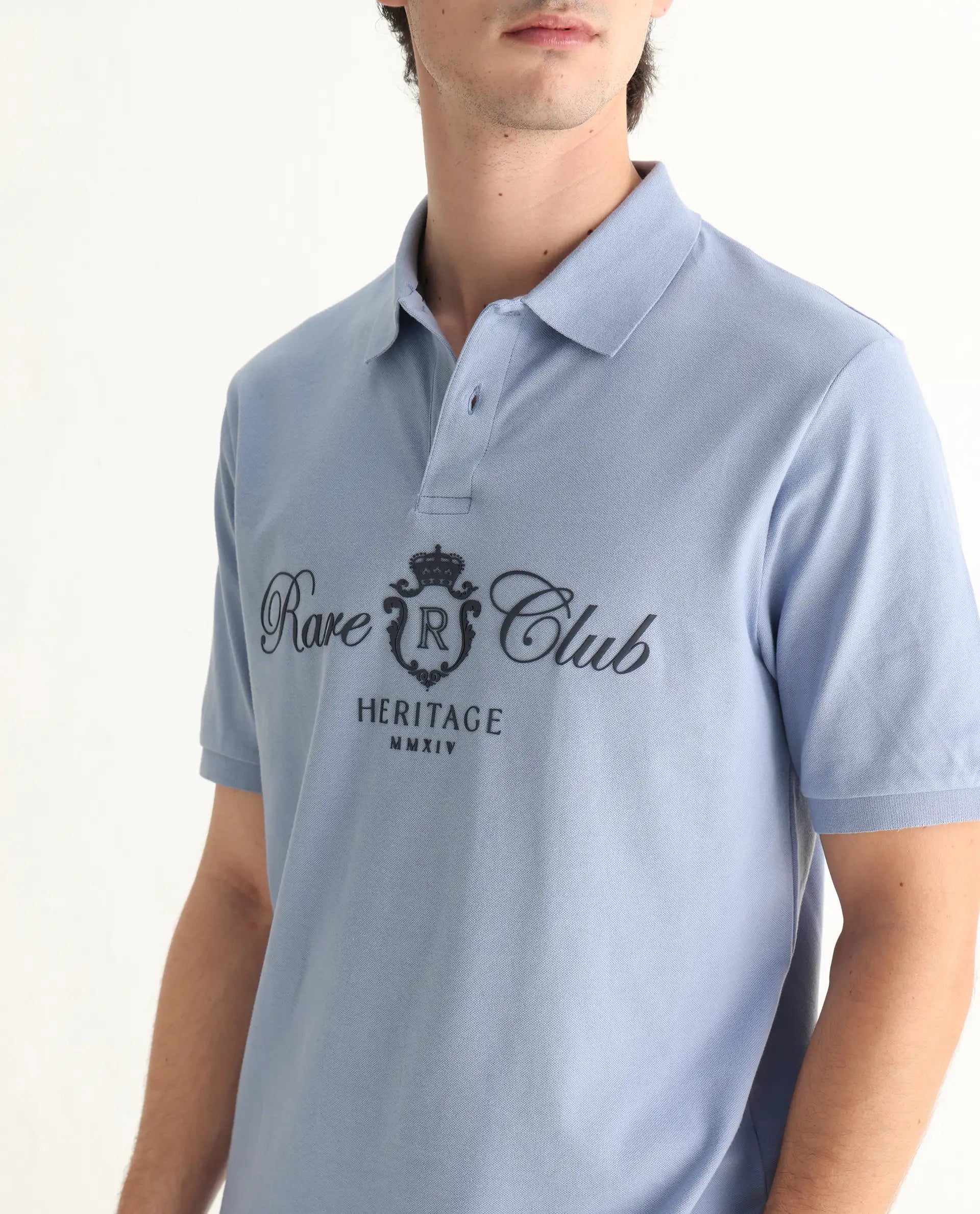 Rare Rabbit Men's Rem Light Blue Cotton Graphic Print Regular Fit Half Sleeve Polo