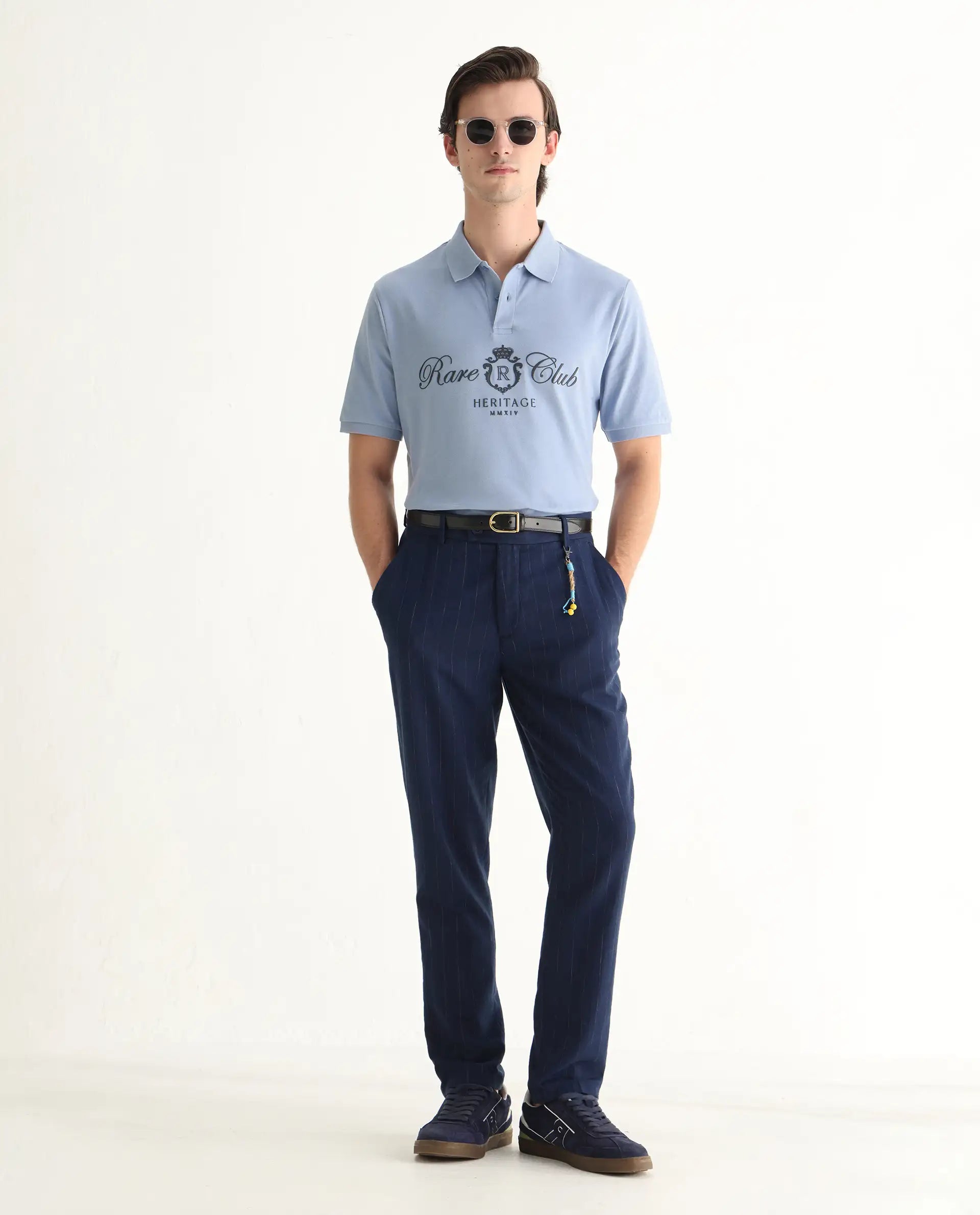 Rare Rabbit Men's Rem Light Blue Cotton Graphic Print Regular Fit Half Sleeve Polo