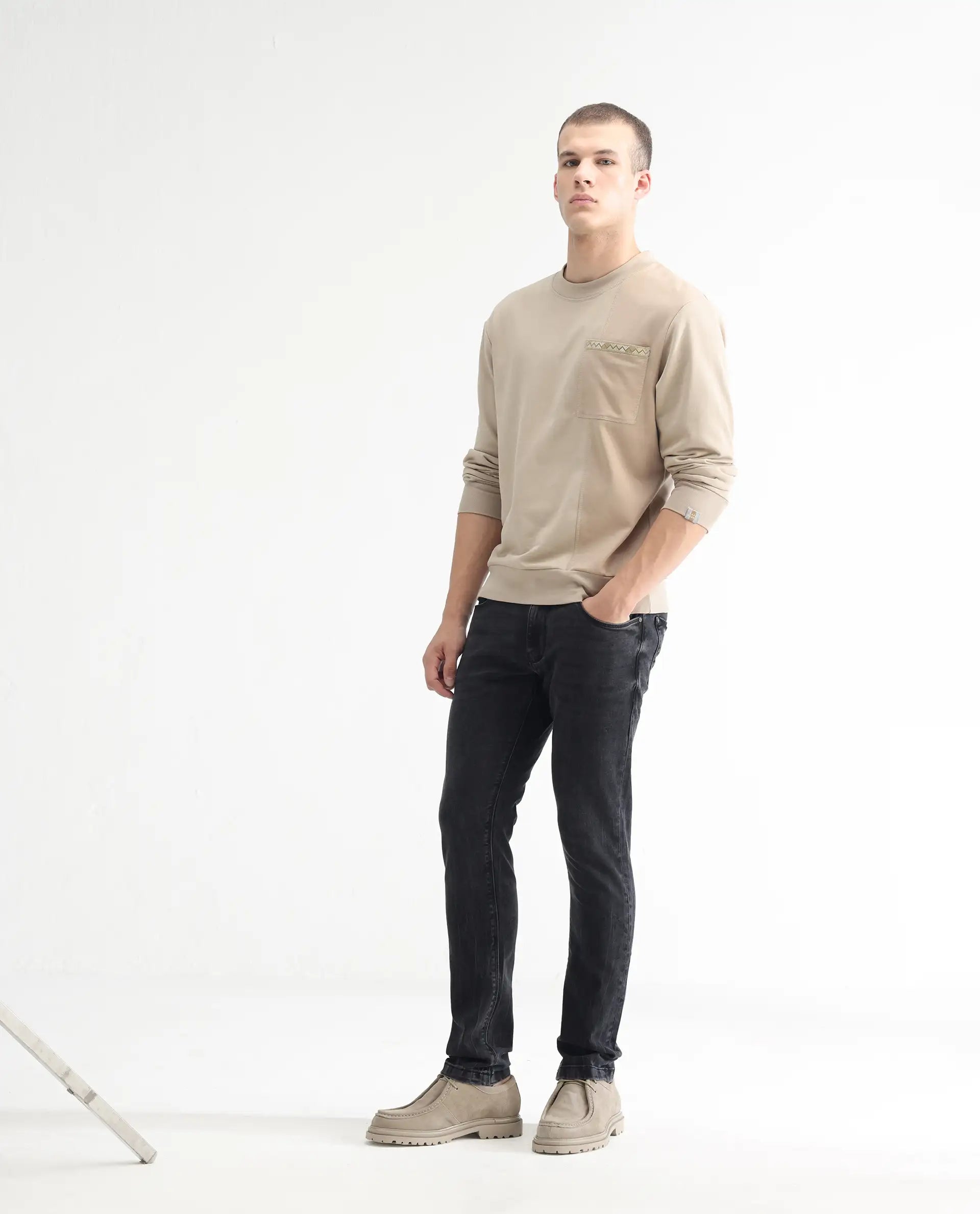 Rare Rabbit Men's Reney Black Cotton Plain Hawk Slim Fit Jeans