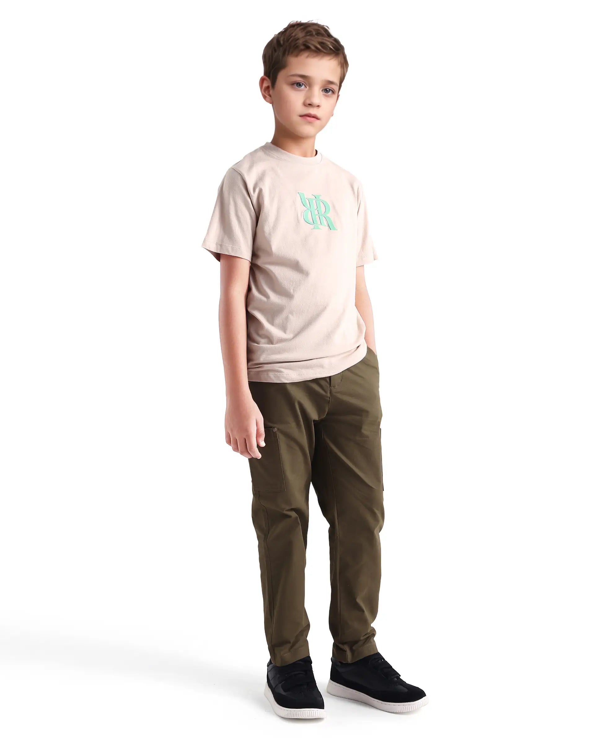 Rare Ones Kids Rez Olive Cotton Solid Button & Zip Closure Regular Fit Trouser