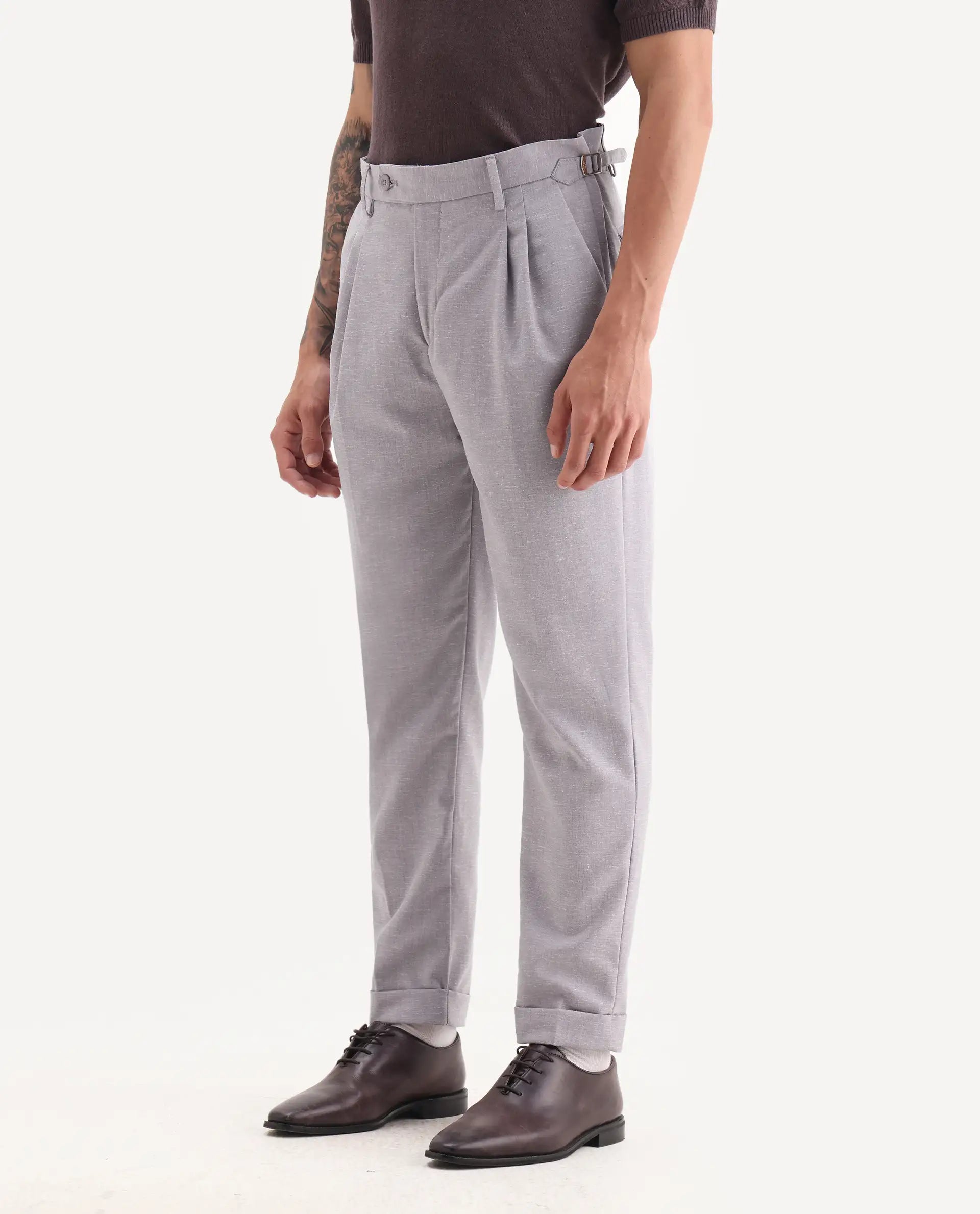 Rare Rabbit Men's Rhesa Dusky Purple Linen Blend Plain Relaxed Fit Trouser