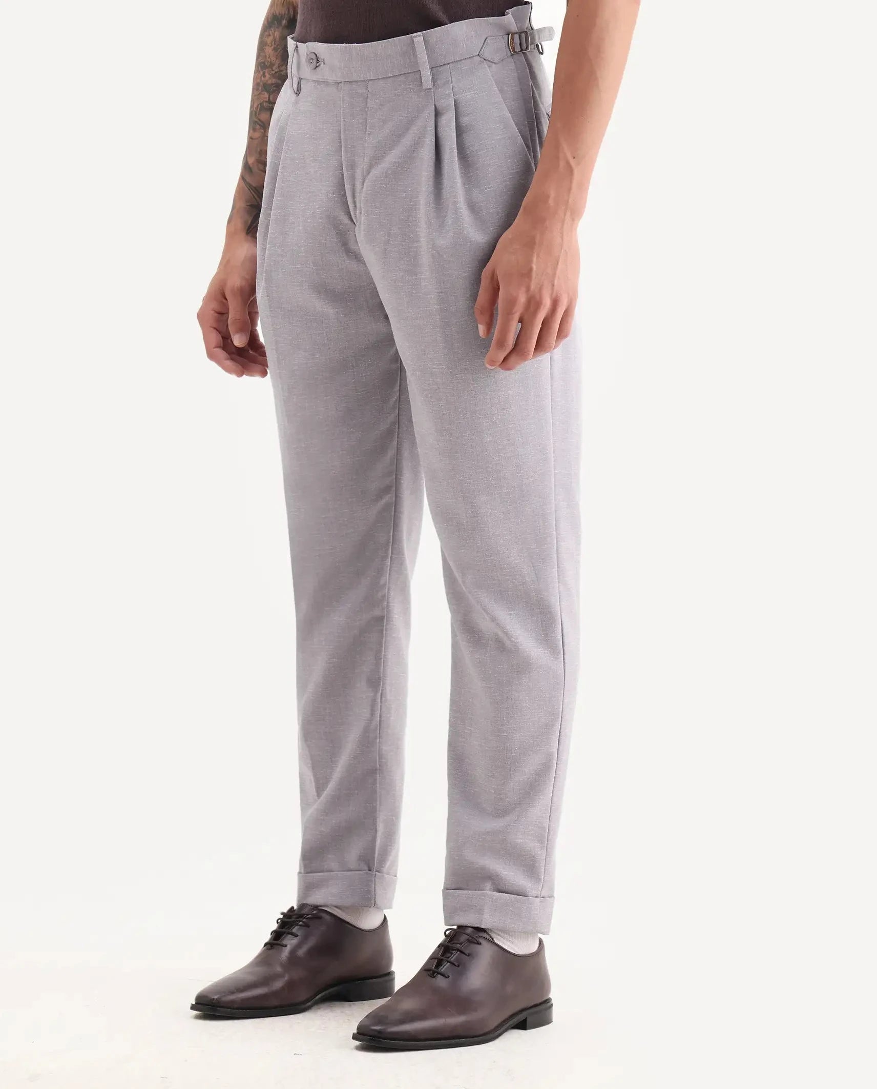 Rare Rabbit Men's Rhesa Dusky Purple Linen Blend Plain Relaxed Fit Trouser
