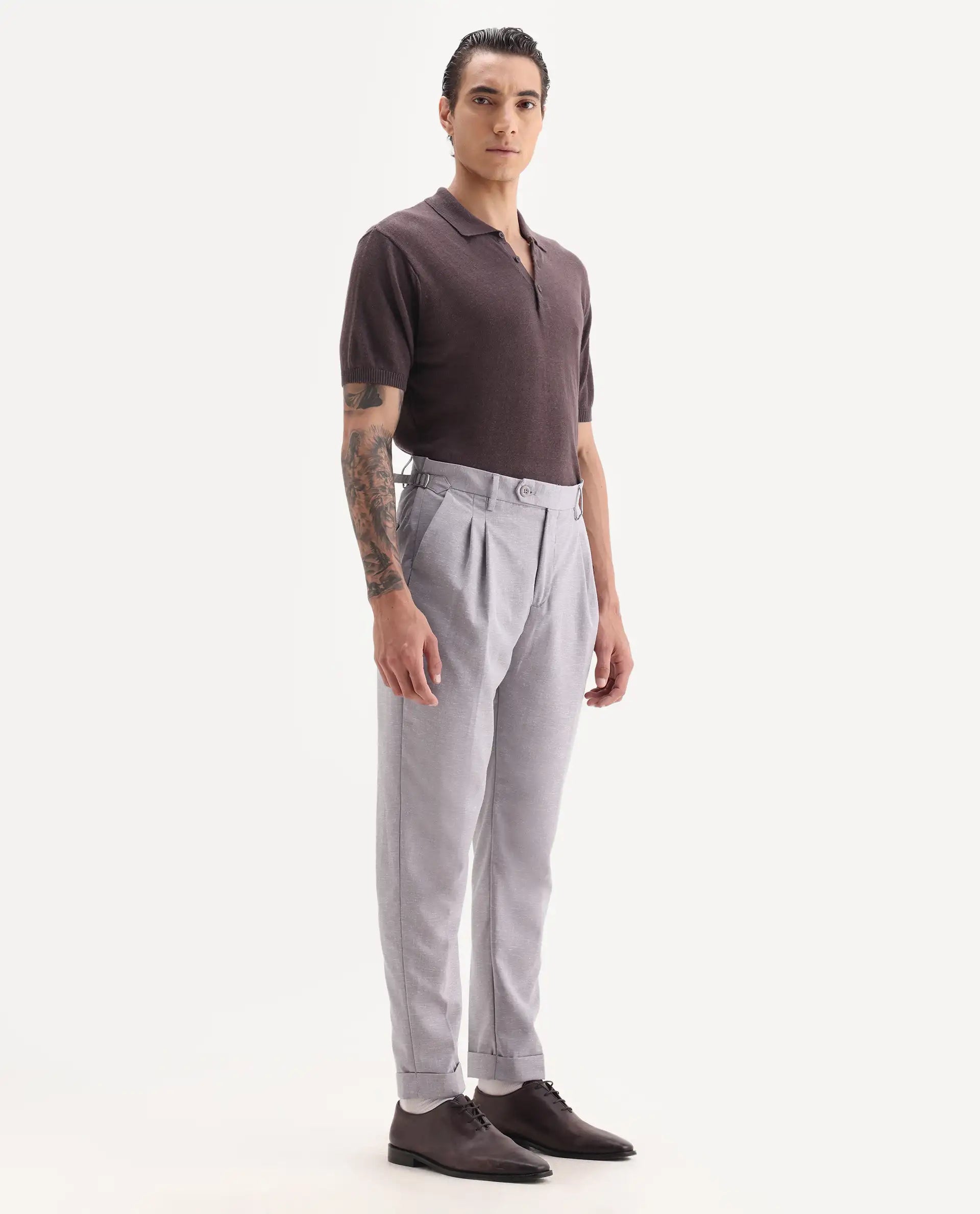 Rare Rabbit Men's Rhesa Dusky Purple Linen Blend Plain Relaxed Fit Trouser